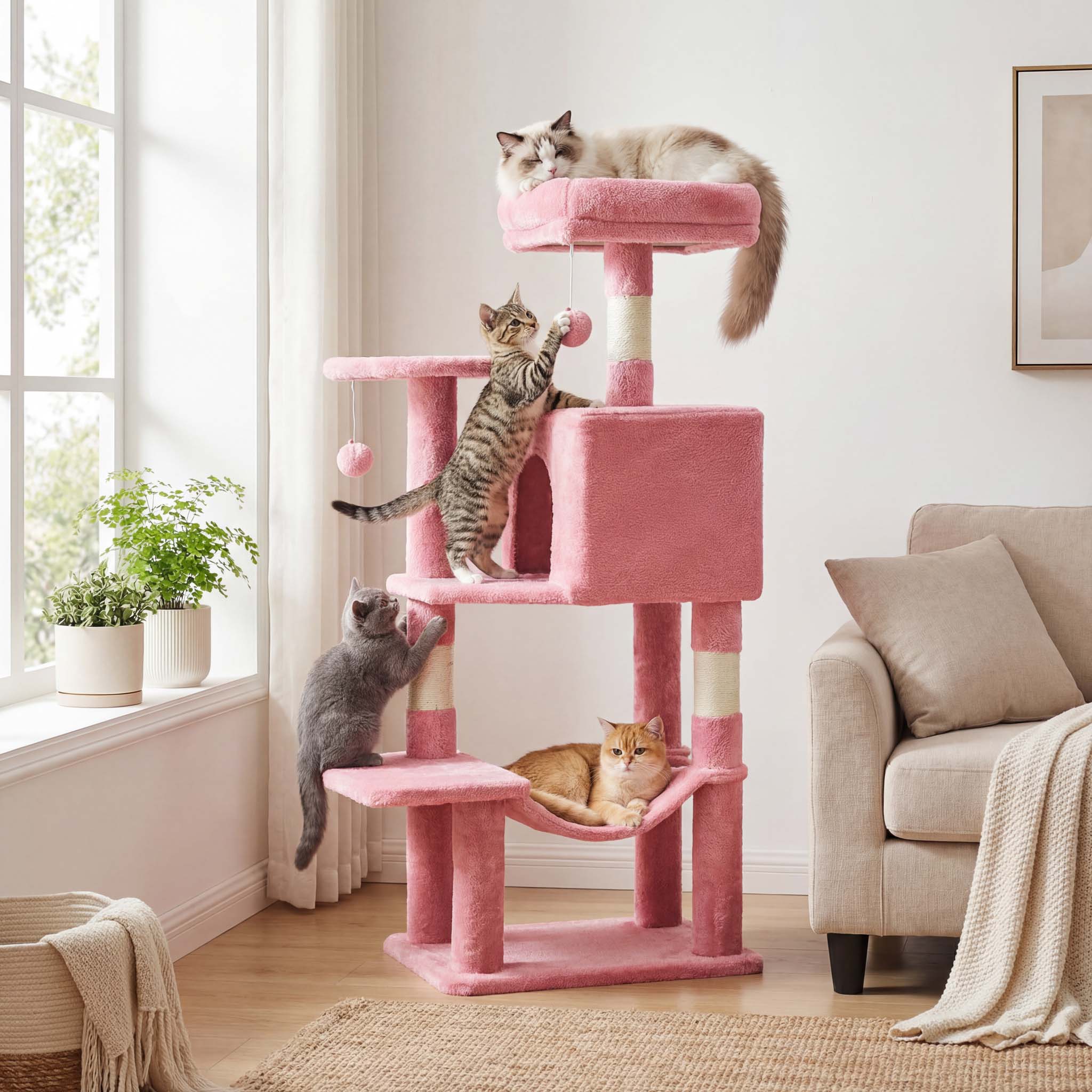 44" Muti-functional Cat Tree Tower with Sisal Scratcing Post and Condo