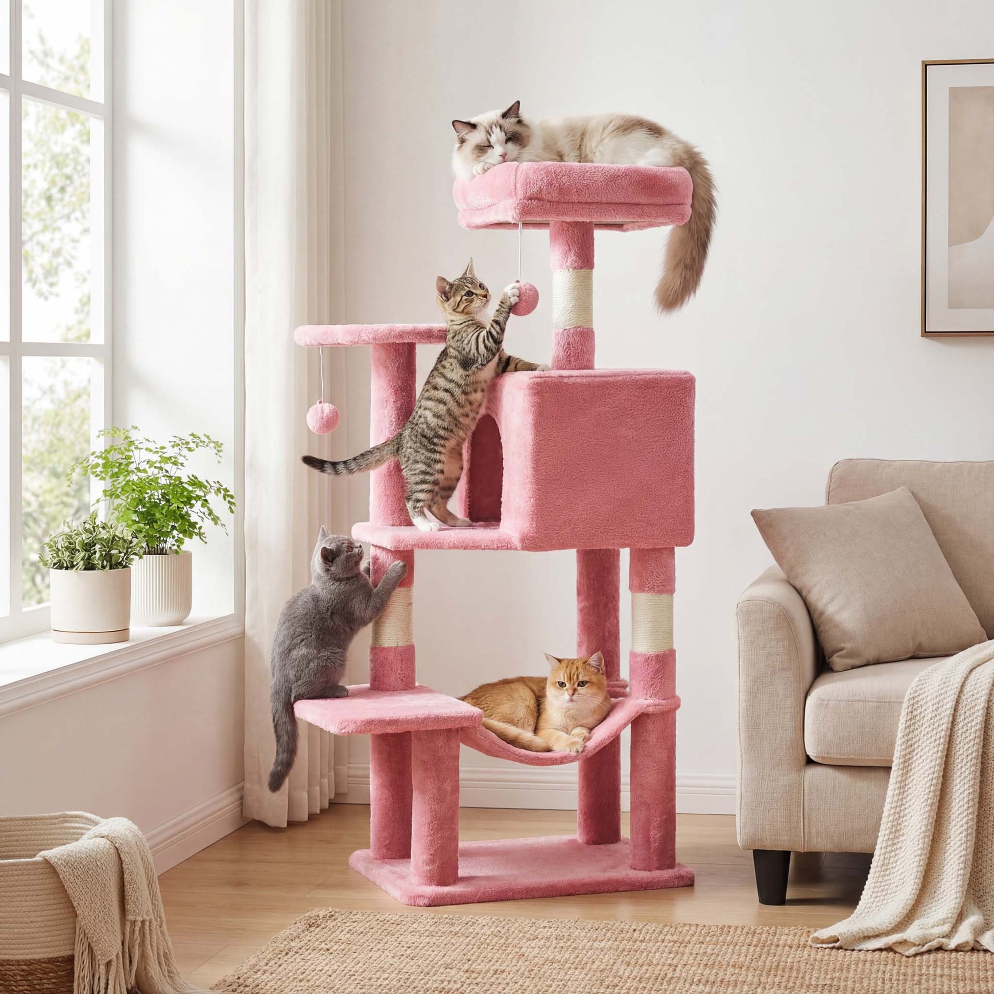 44" Muti-functional Cat Tree Tower with Sisal Scratcing Post and Condo