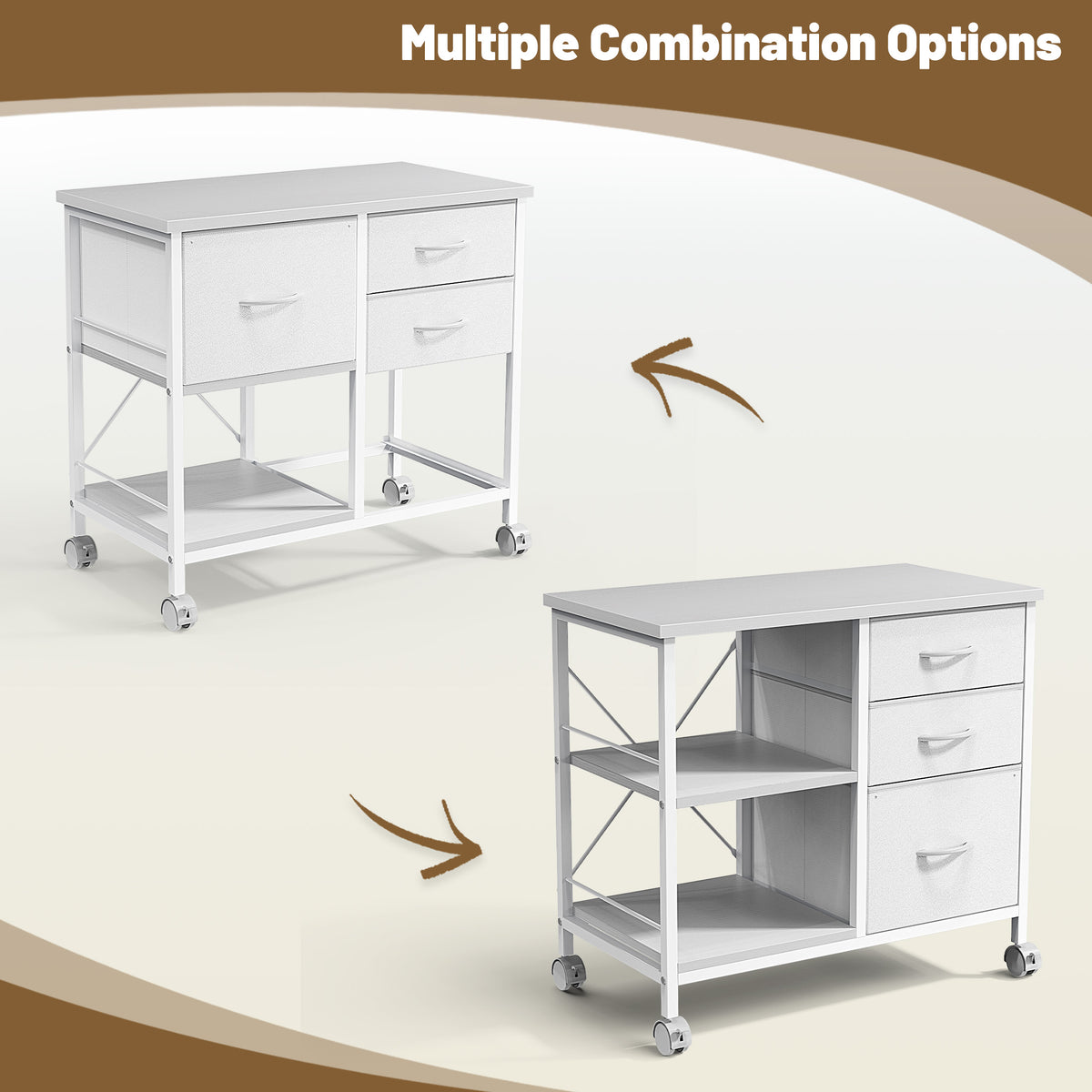 3-Drawer Fabric Rolling File Cabinet with Open Storage Shelf