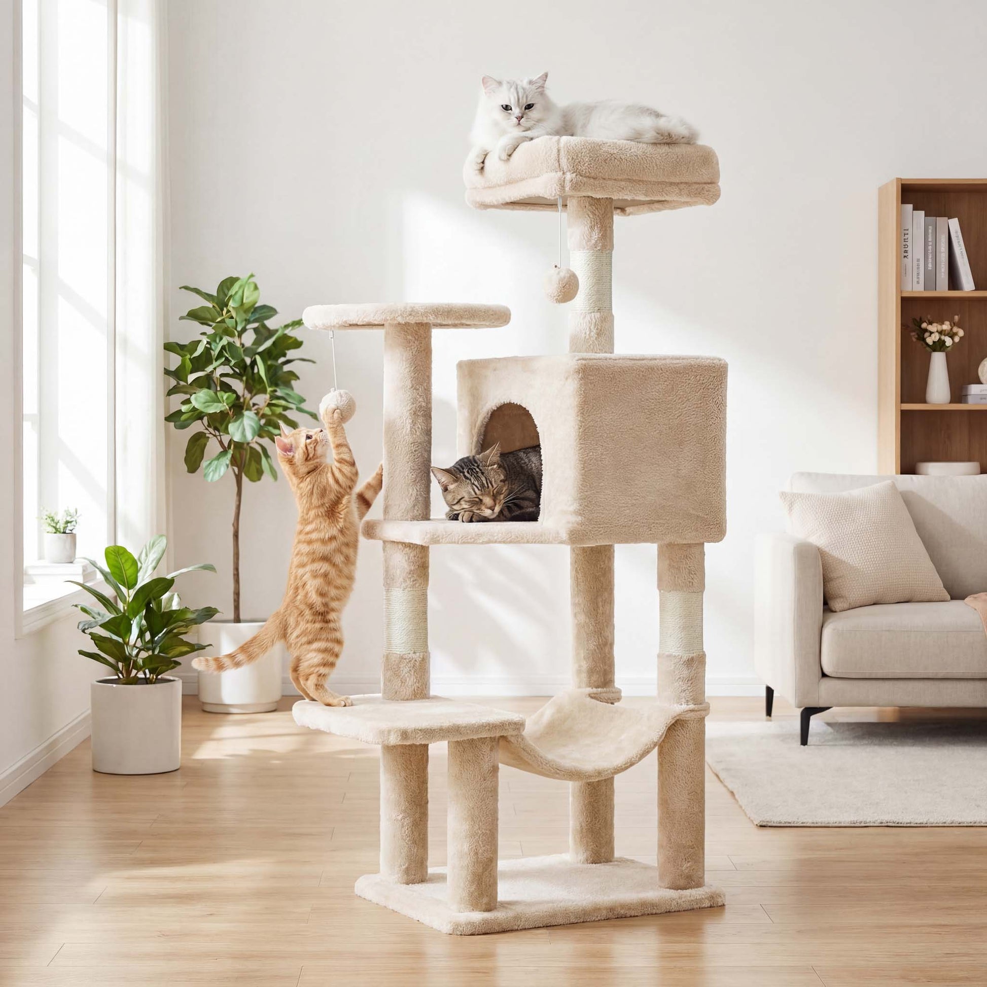 44" Muti-functional Cat Tree Tower with Sisal Scratcing Post and Condo