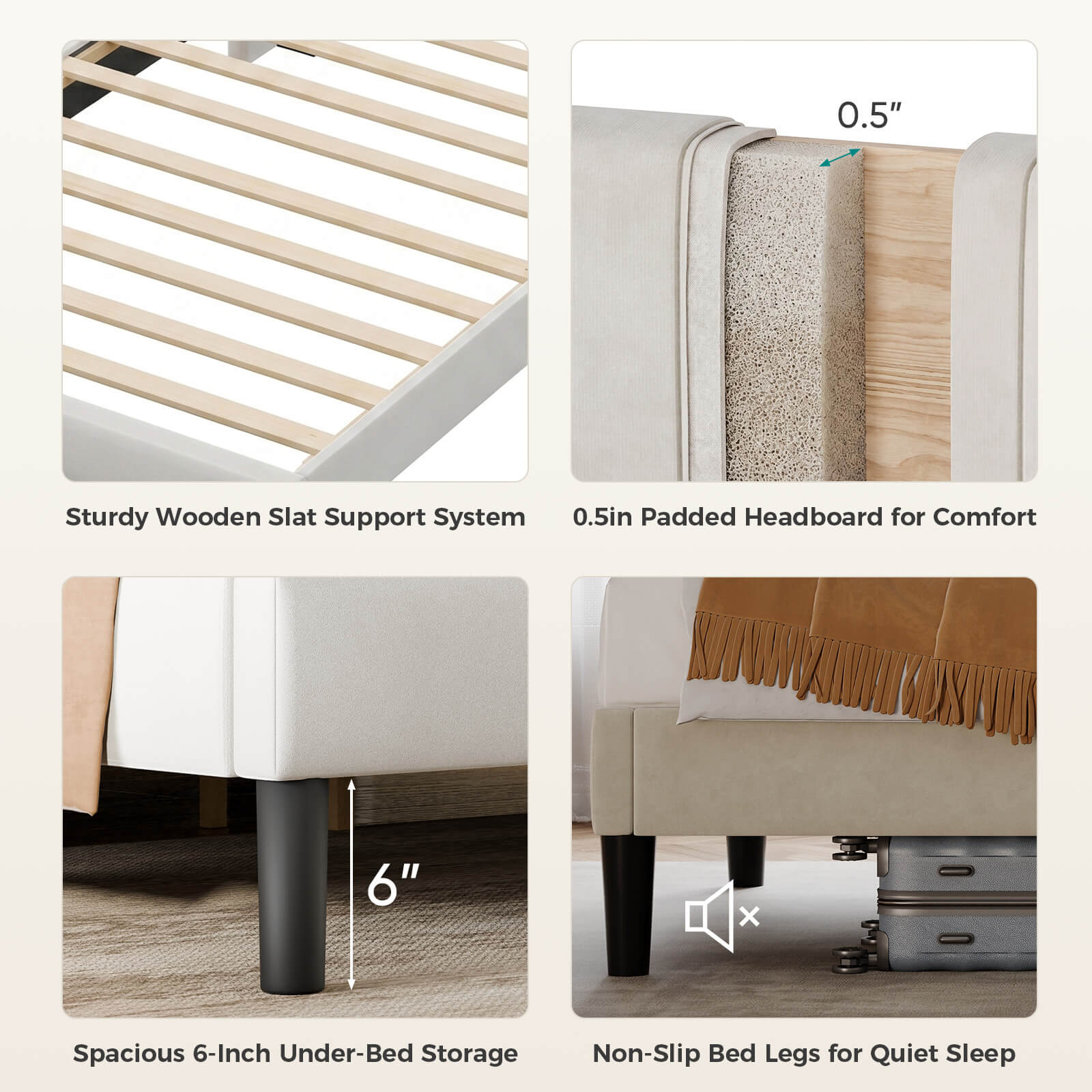 Upholstered Platform Bed Frame，Modern Accent Indoor Bedroom Furniture