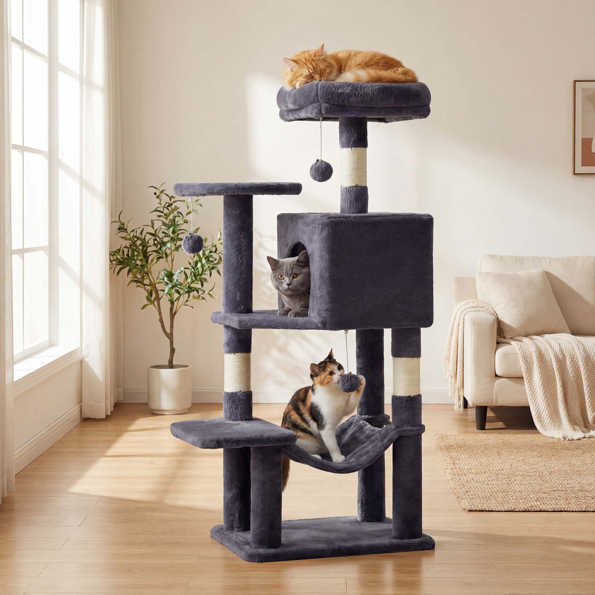 44" Muti-functional Cat Tree Tower with Sisal Scratcing Post and Condo