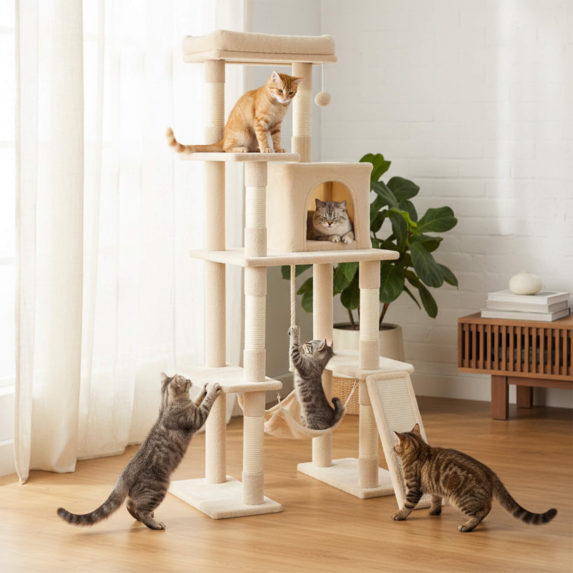 63 Inch Plush Cat Tree Tower for Indoor Cats