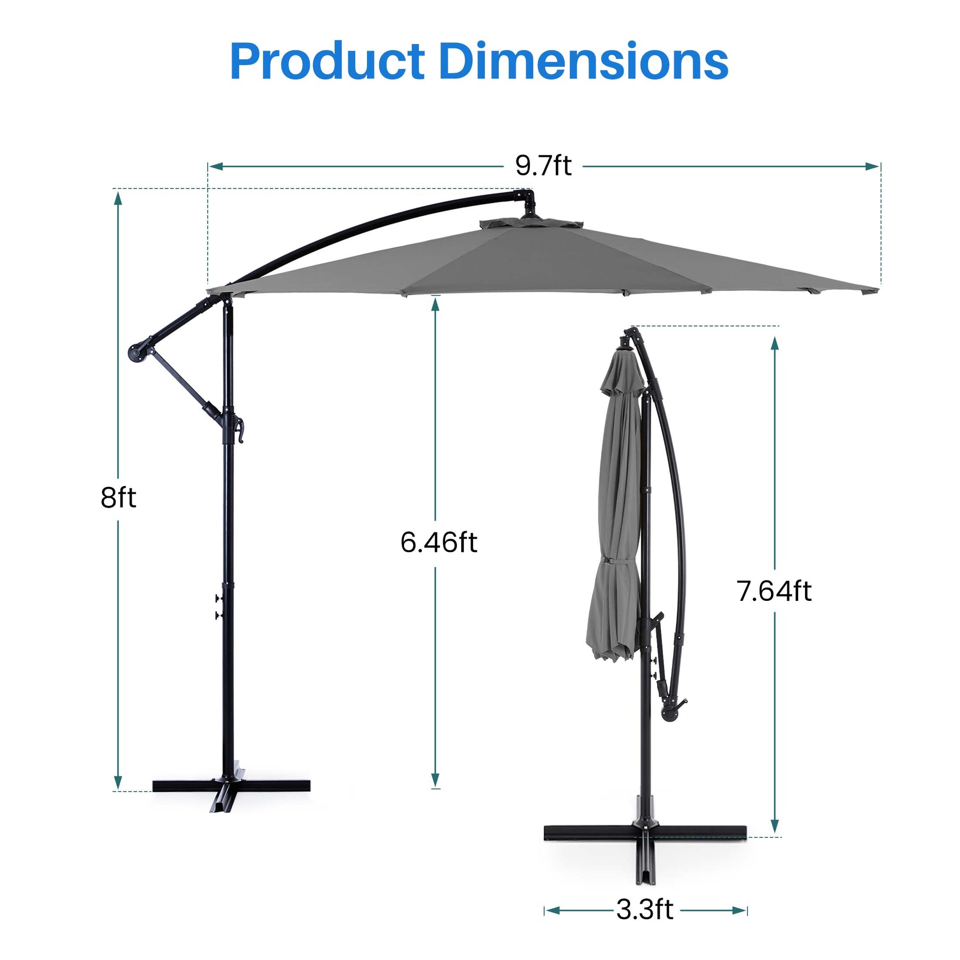 Offset Patio Cantilever Umbrella - Umbrellas for Patio, Anti-UV Canopy Sunshade Parasol, UV Resistant Outdoor