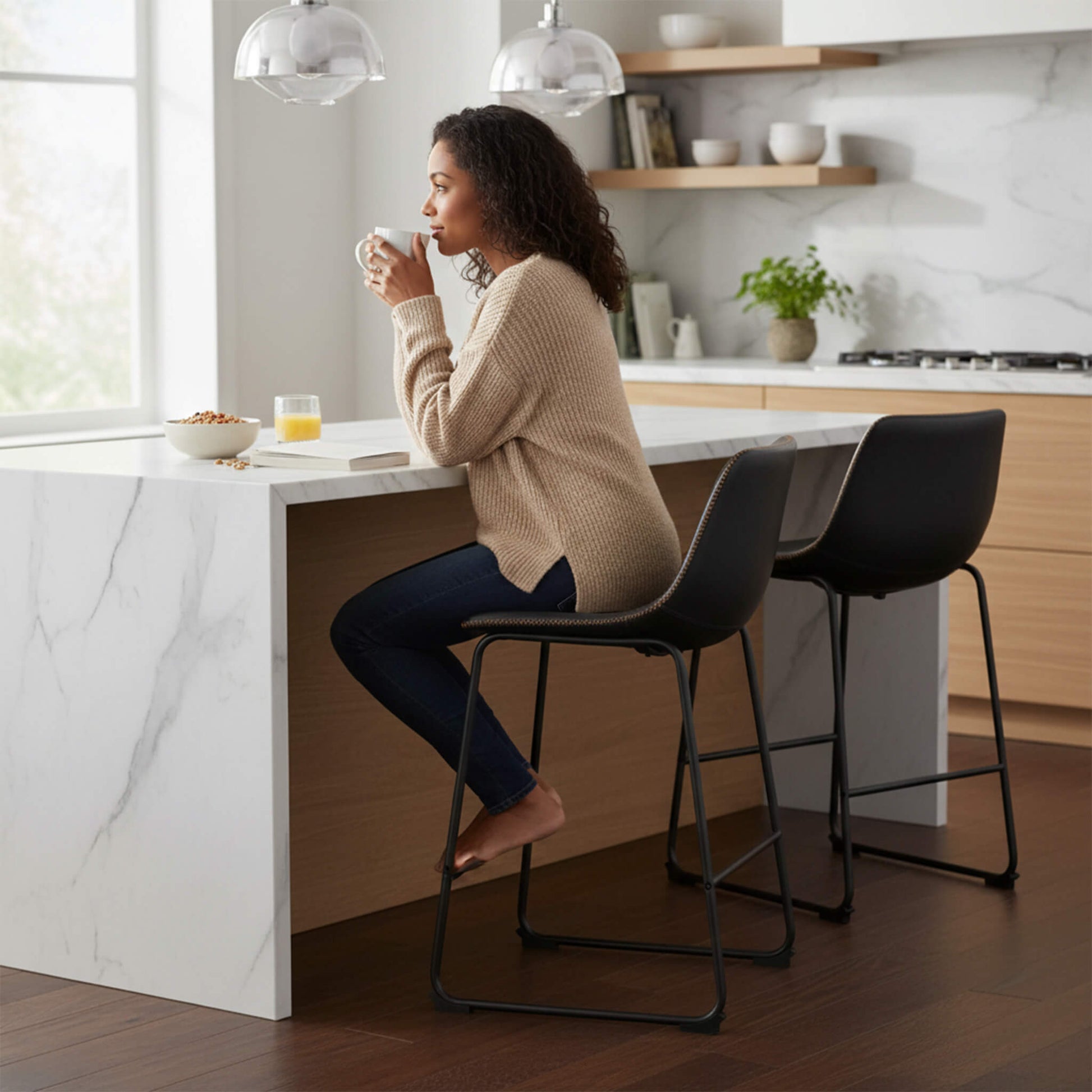 Barstool, Industrial Faux Leather, for Kitchen Dining Room