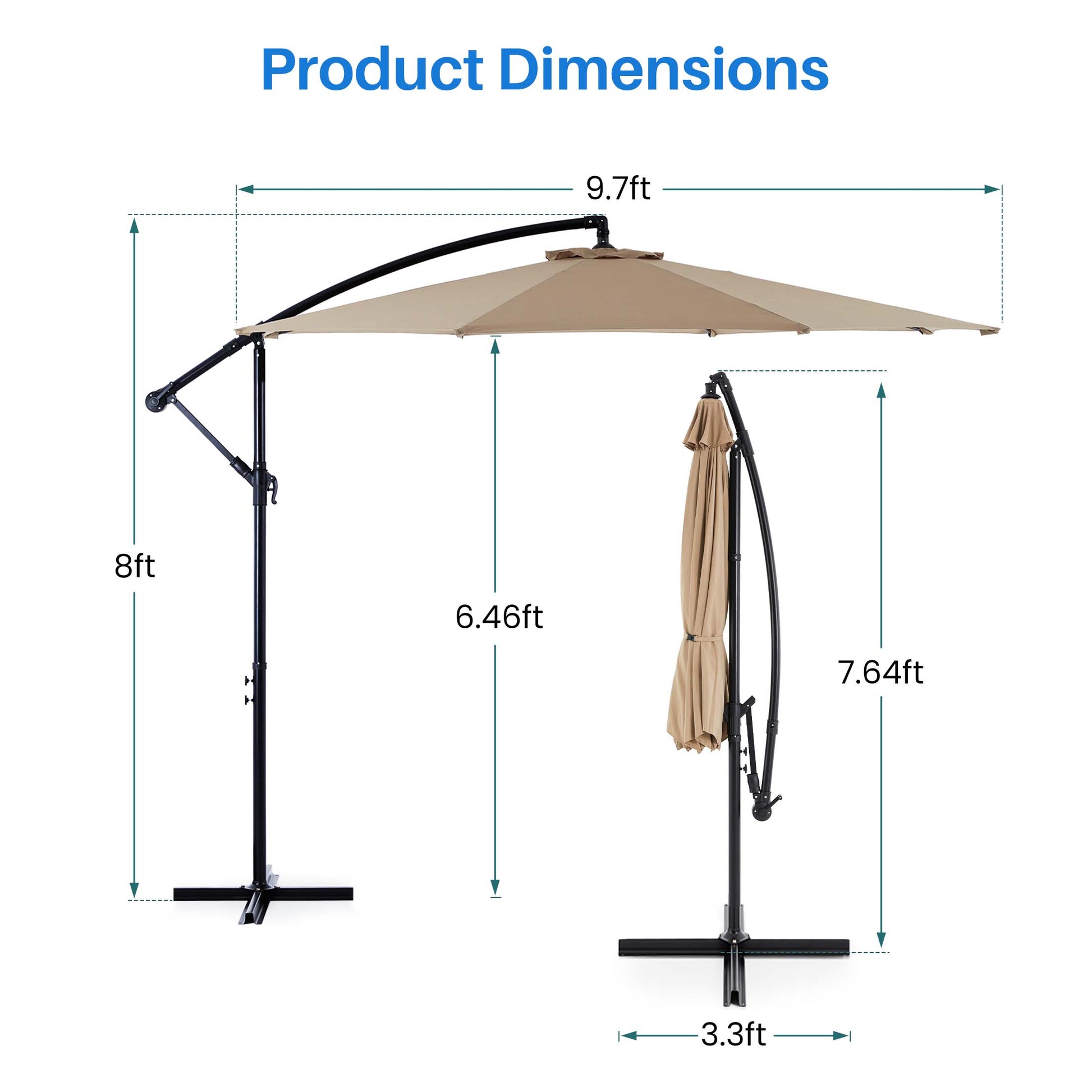 Offset Patio Cantilever Umbrella - Umbrellas for Patio, Anti-UV Canopy Sunshade Parasol, UV Resistant Outdoor