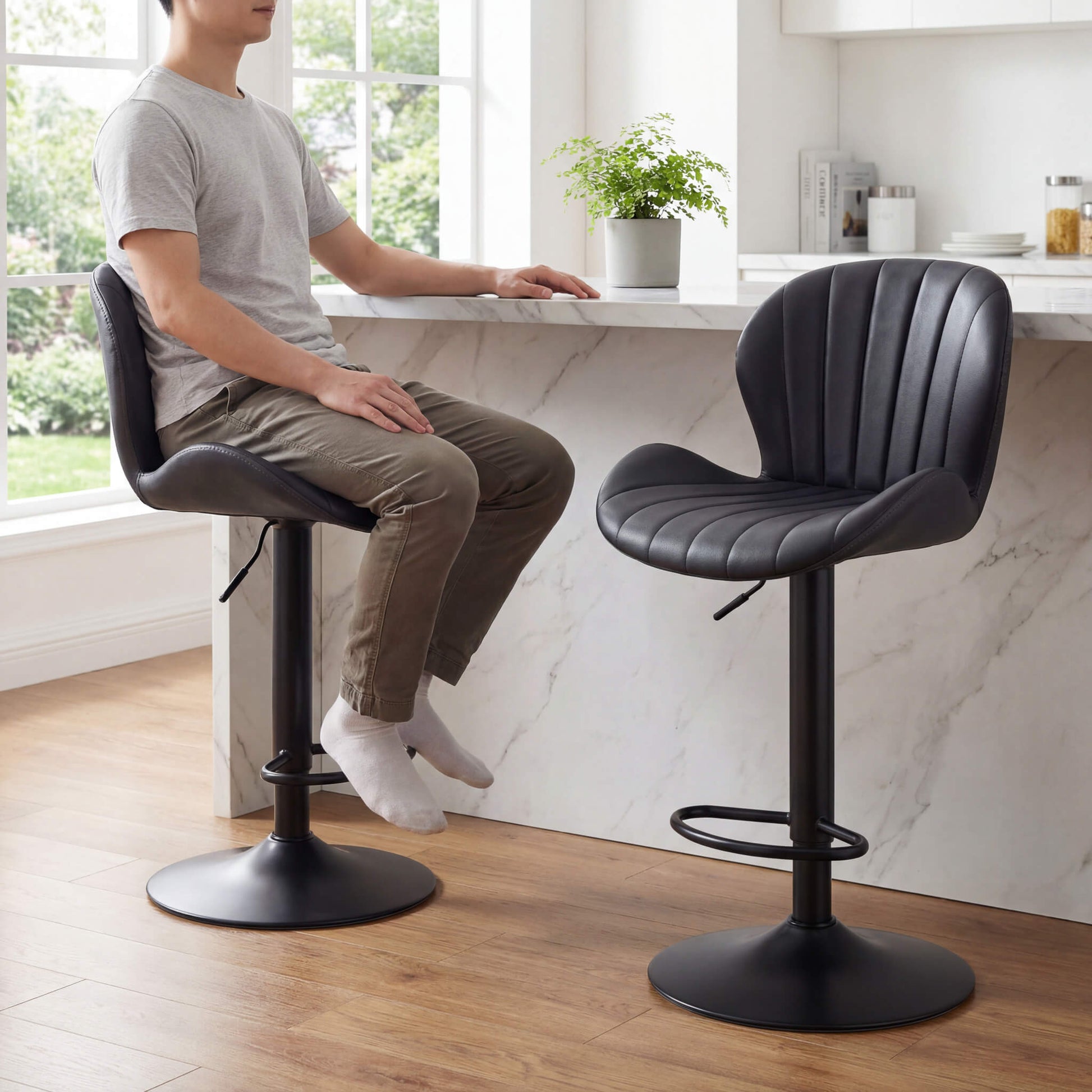 Set of 2 Adjustable Swivel Bar Stools