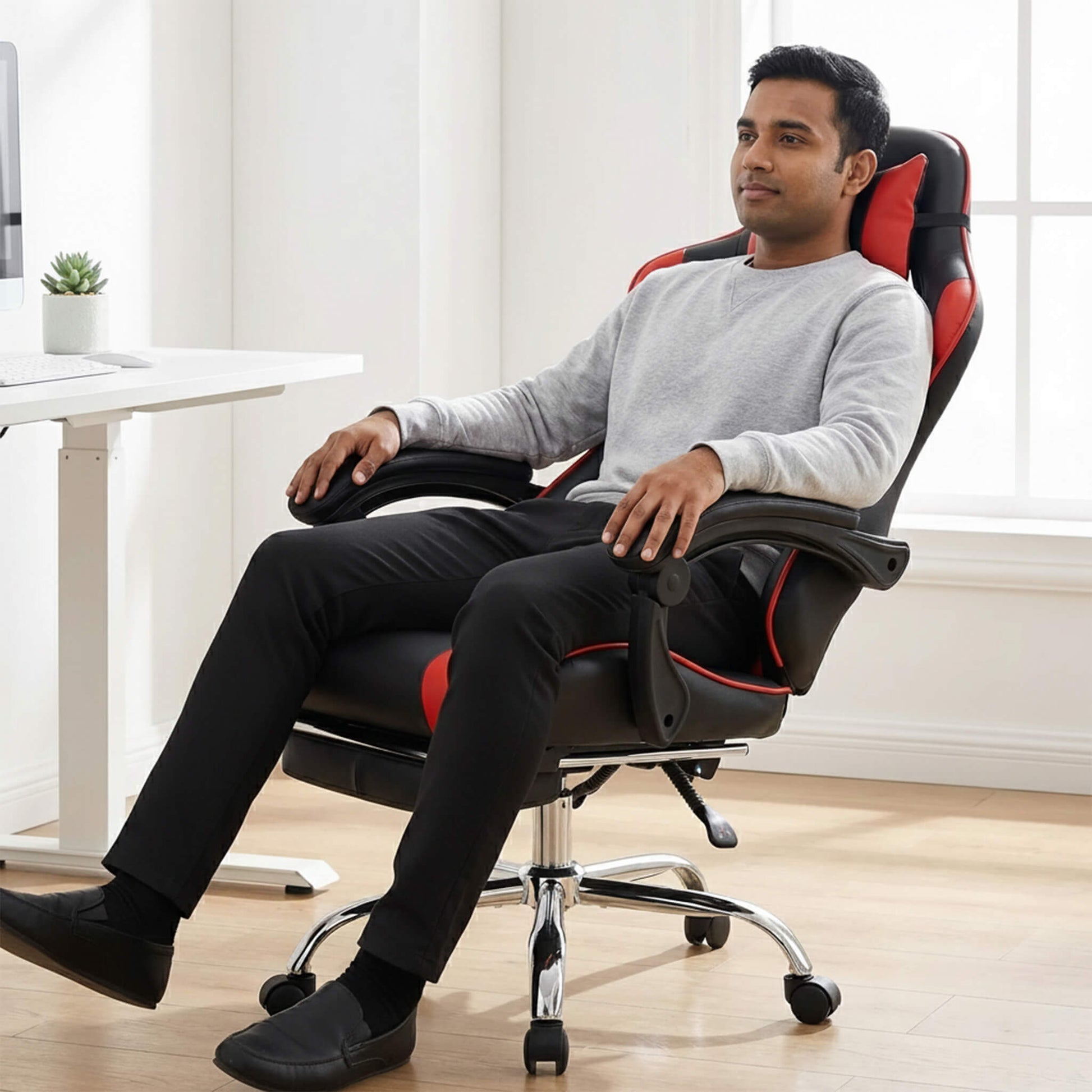 Gaming Chair with Footrest Upholstered Armrests for Home Office