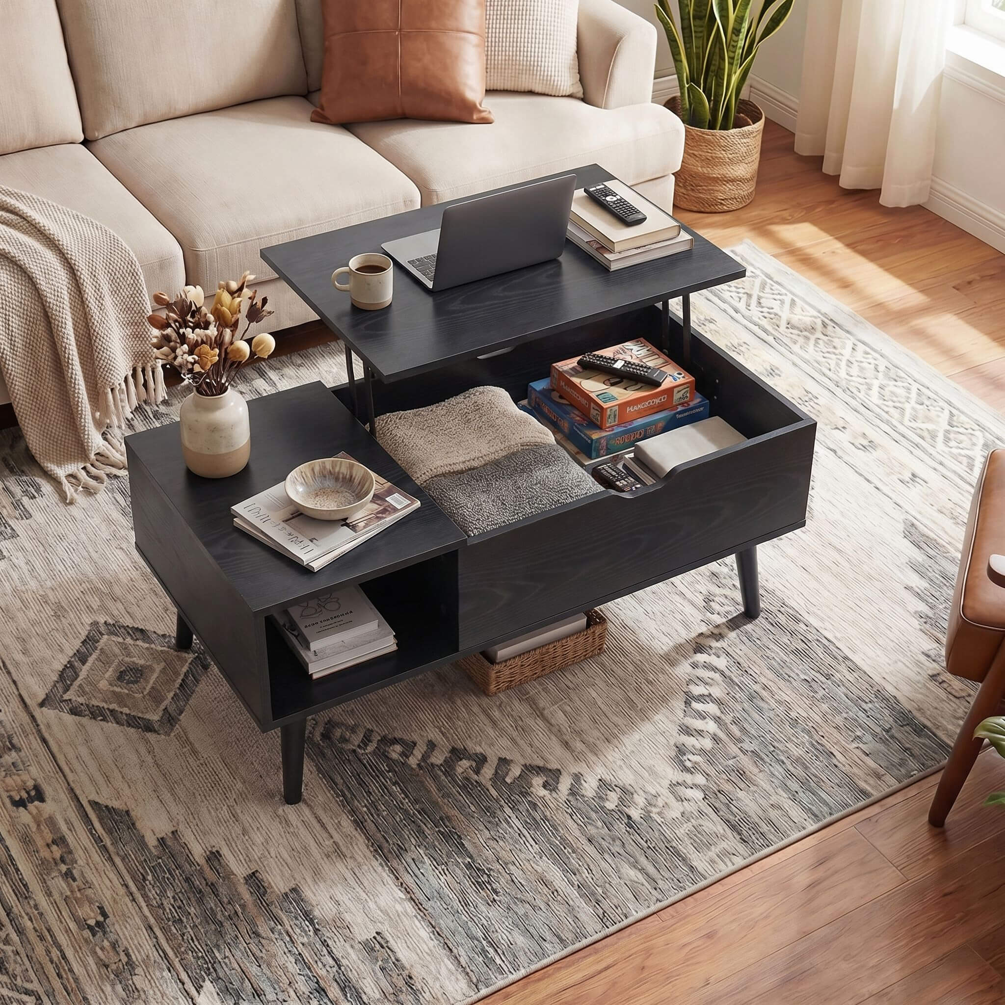 Coffee Table Liftable with Storage for Living Room