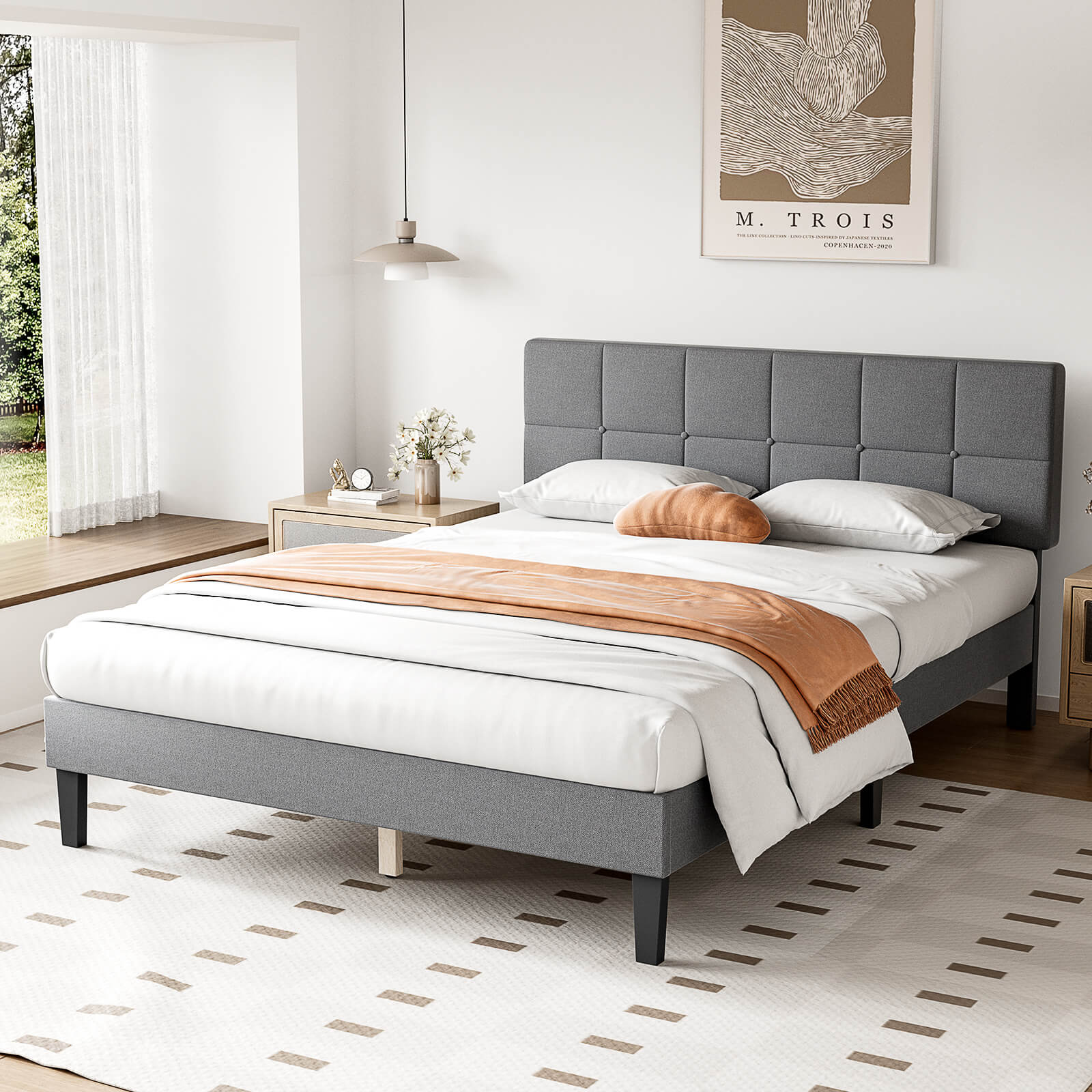 Bed Frame with Headboard for Bedroom