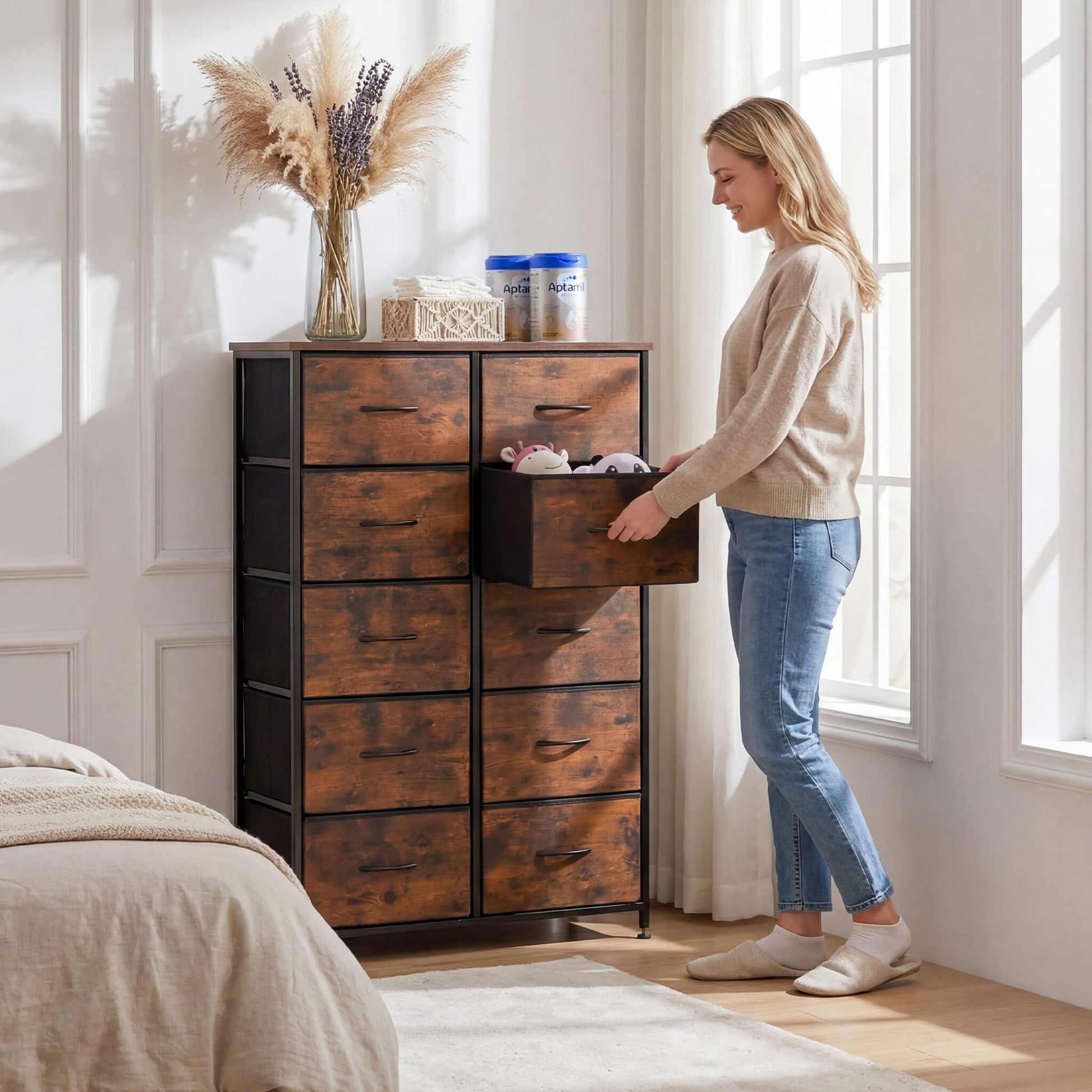 Tall Dresser with 10 Drawers for Bedroom