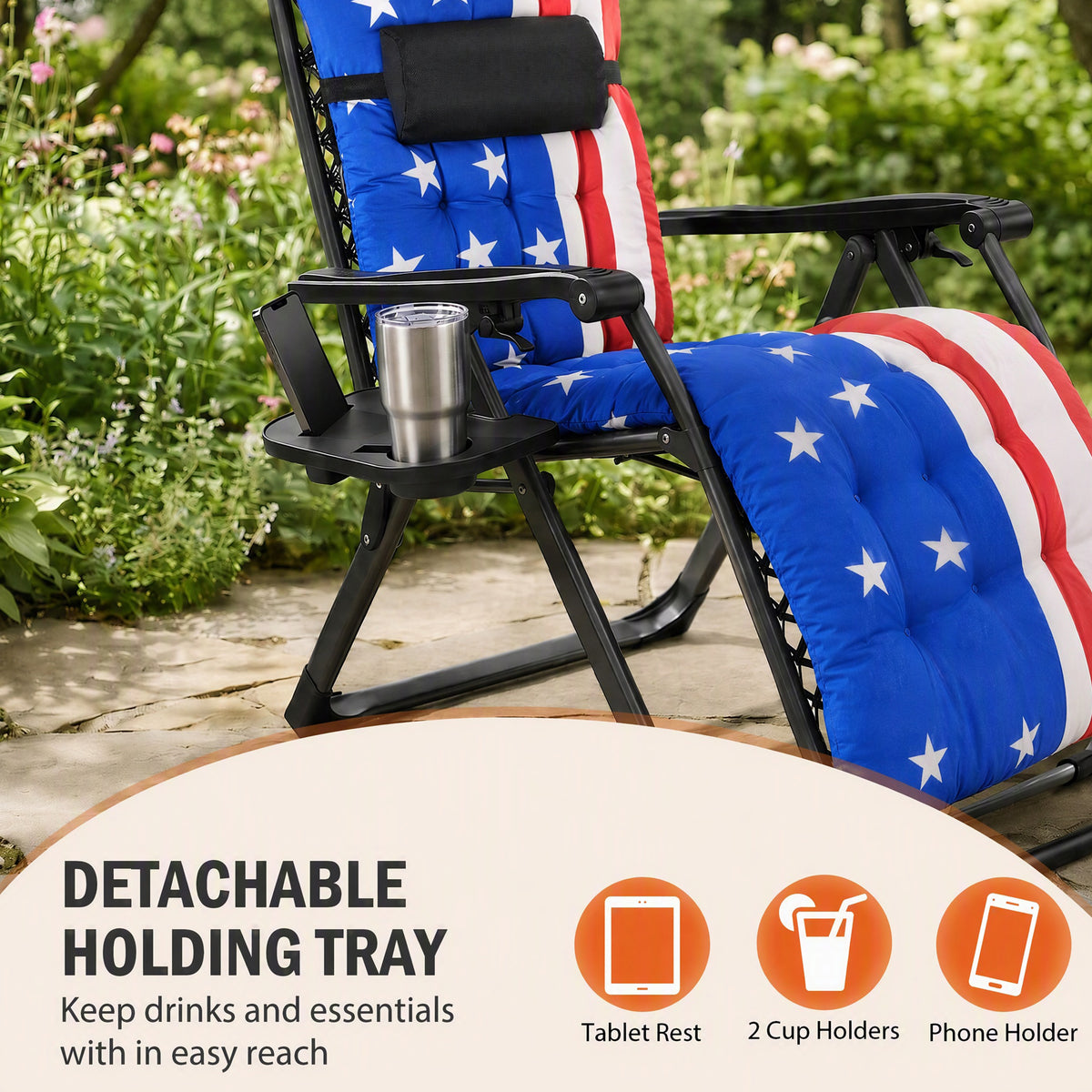 Foldable Zero-Gravity Outdoor Lounge Chair for Beach/Patio