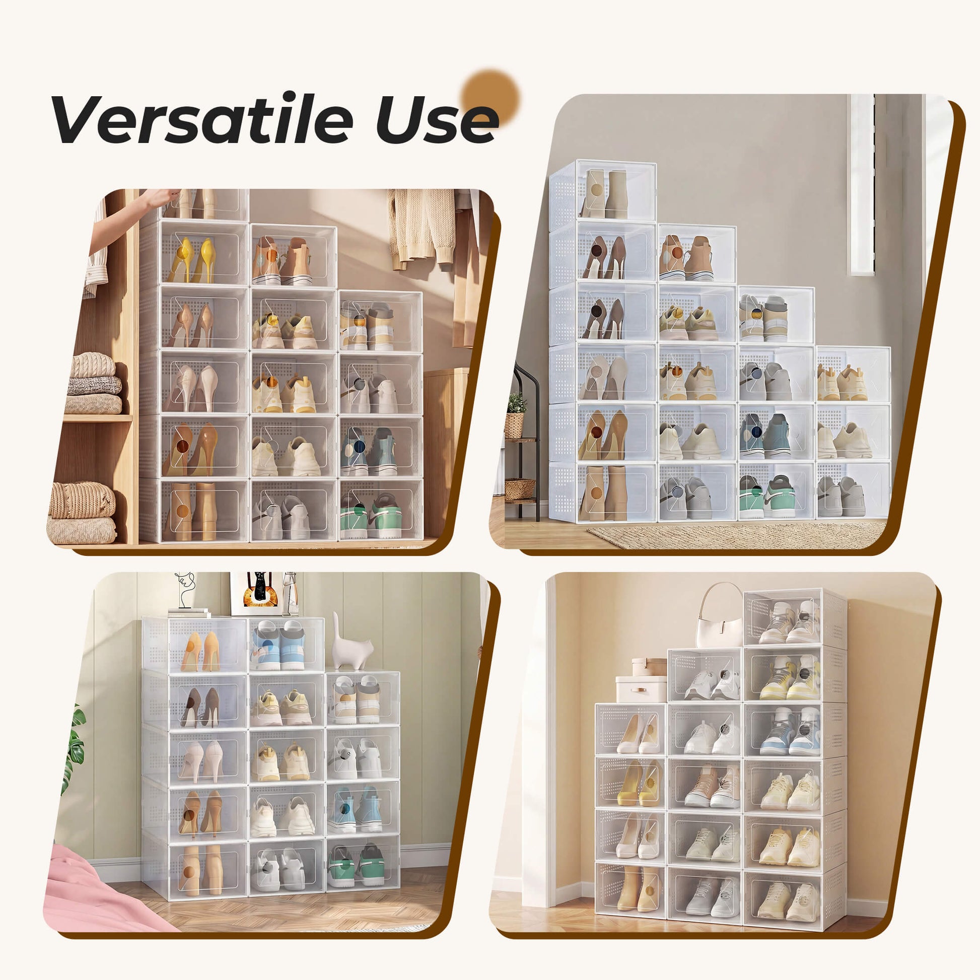 Stackable Shoe Storage Boxes - Clear Sneaker Display Case with Lids, Black Shoe Organizer for Closet & Entryway