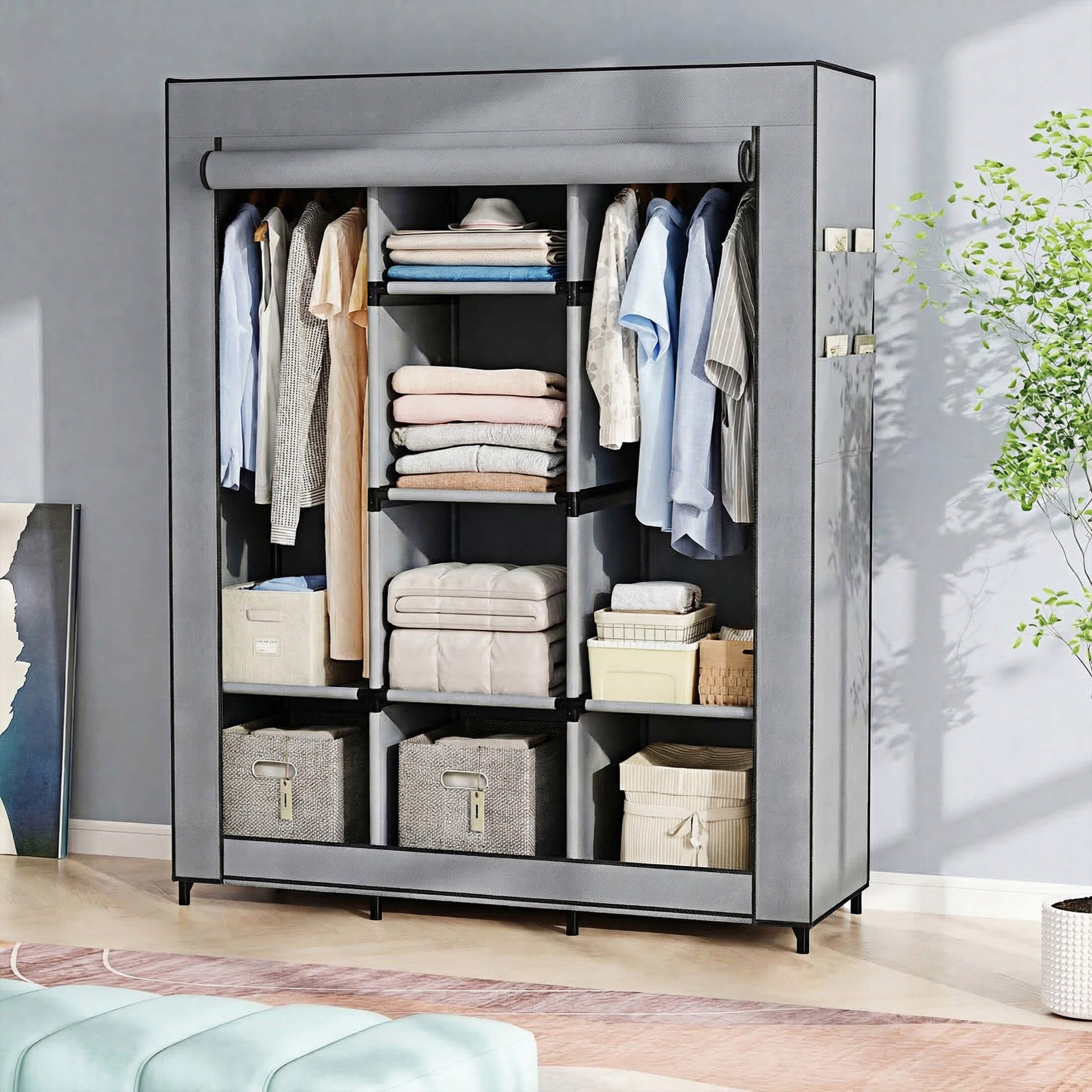 Portable Wardrobe Closet with Cover – Freestanding Clothes Organizer for Bedroom, Dorm & Apartment
