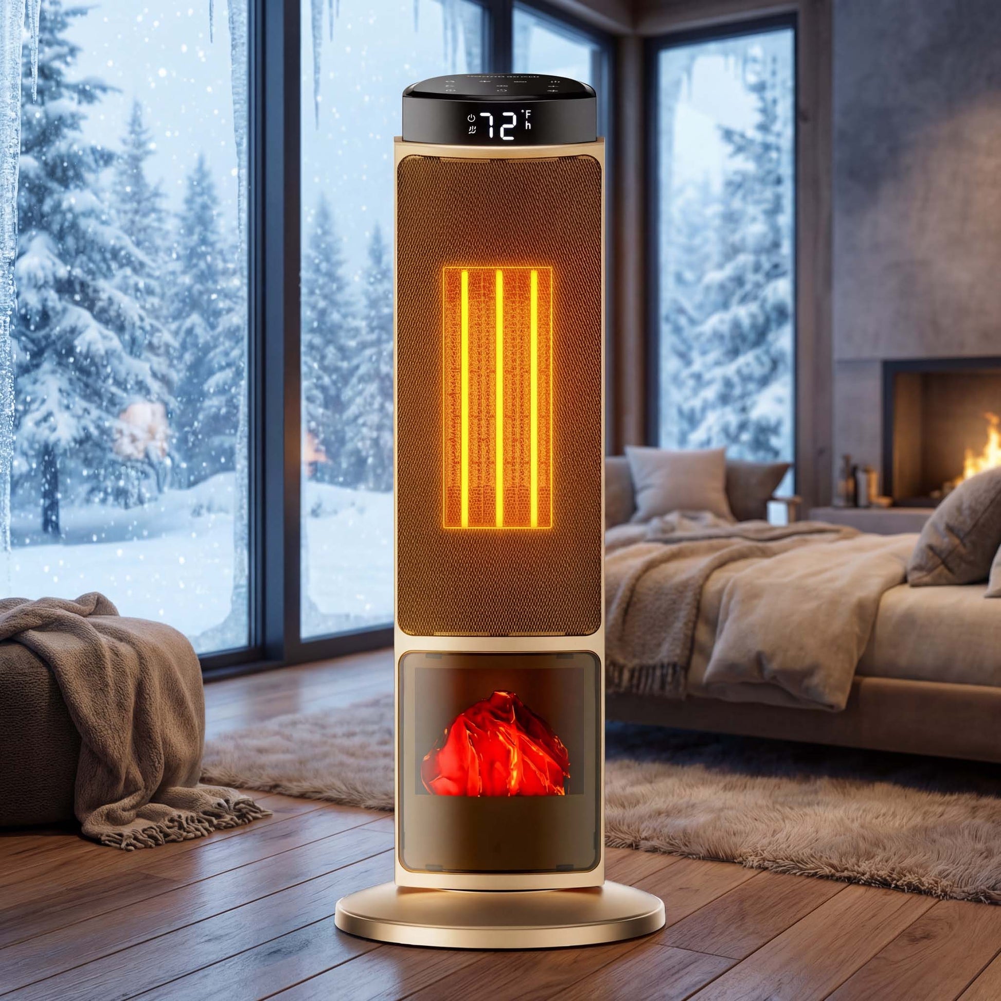 HaloFlame Electric Fireplace Tower Heater