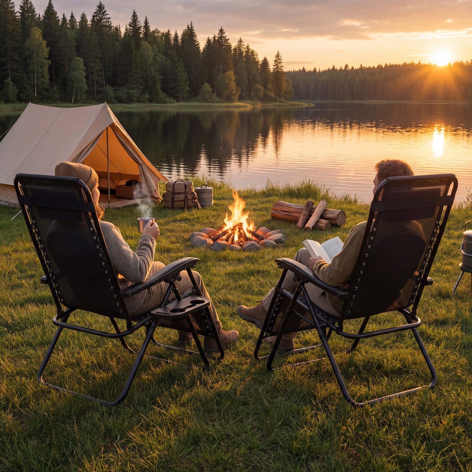 Portable Camping Folding Chaise Lounge Chair（Set of 2）