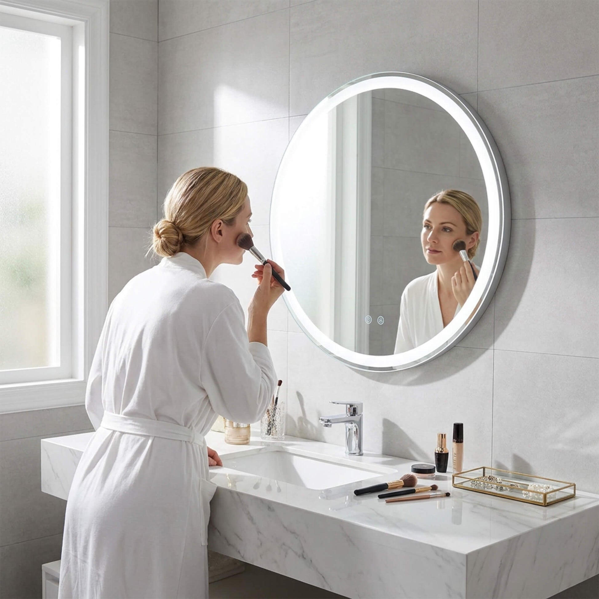 Adjustable, Lighted, Anti-Fog Makeup Mirror for Bathroom