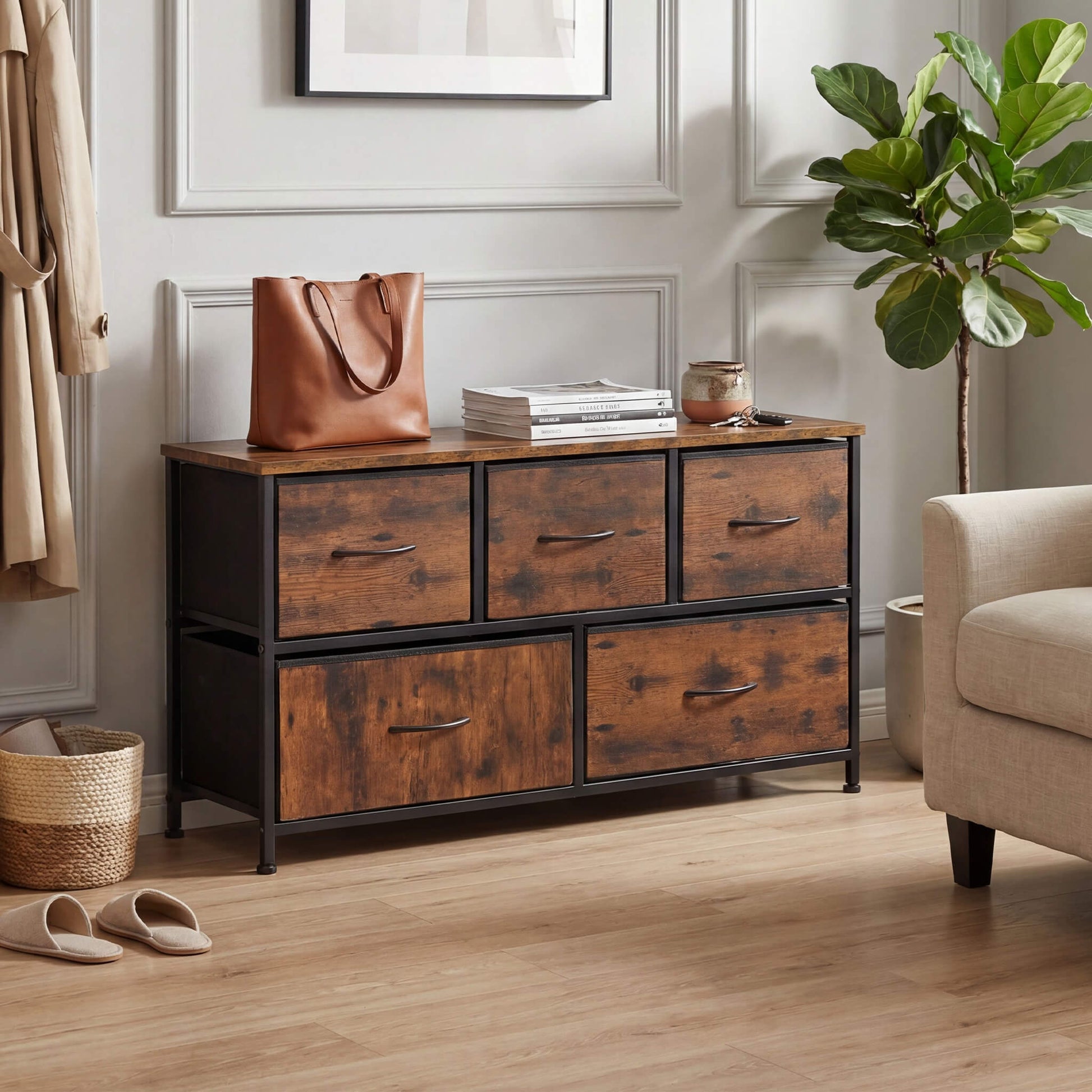 Storage Cabinet with Metal Frame for Bedroom Dresser