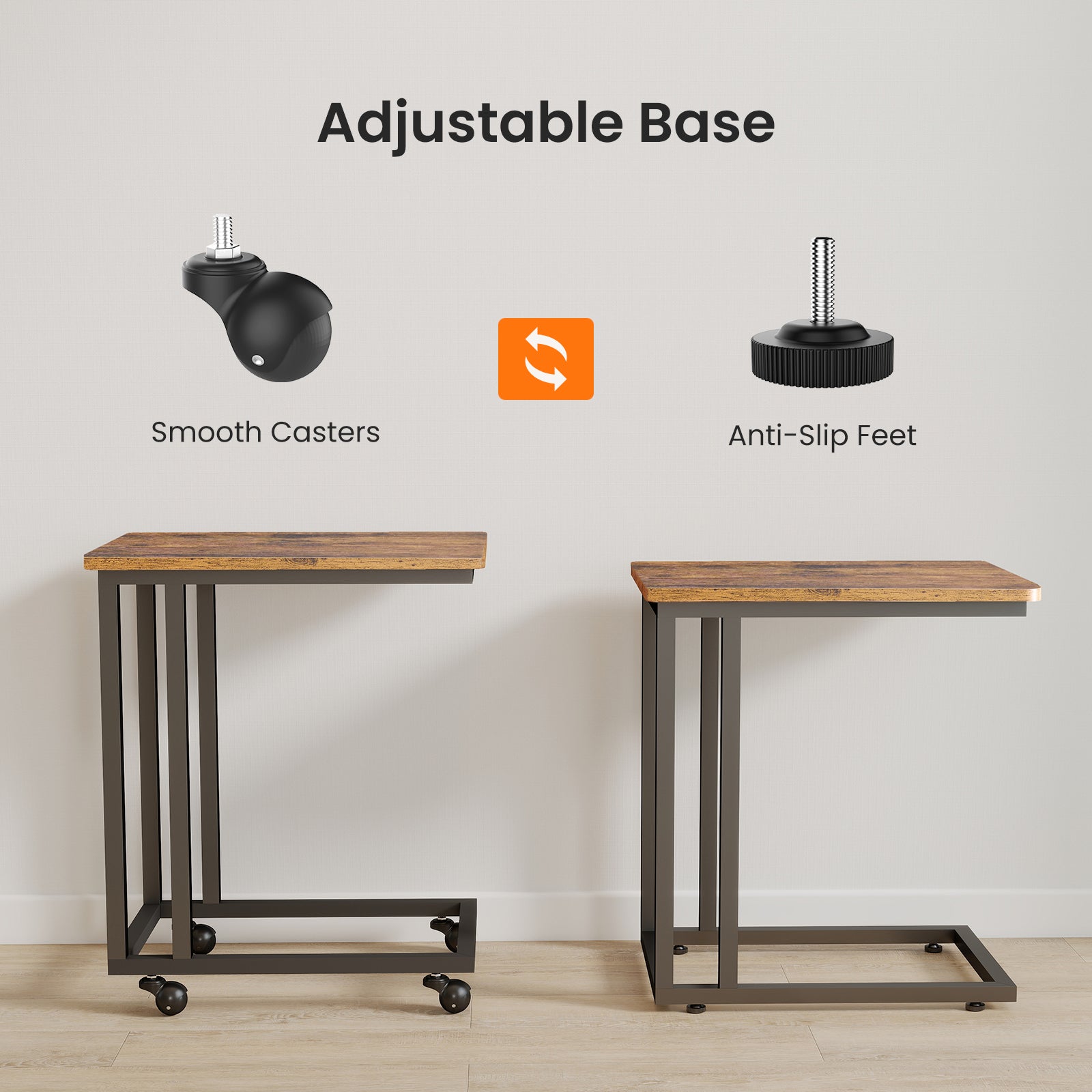 C-Shaped Side Table with Removable Casters for Small Spaces