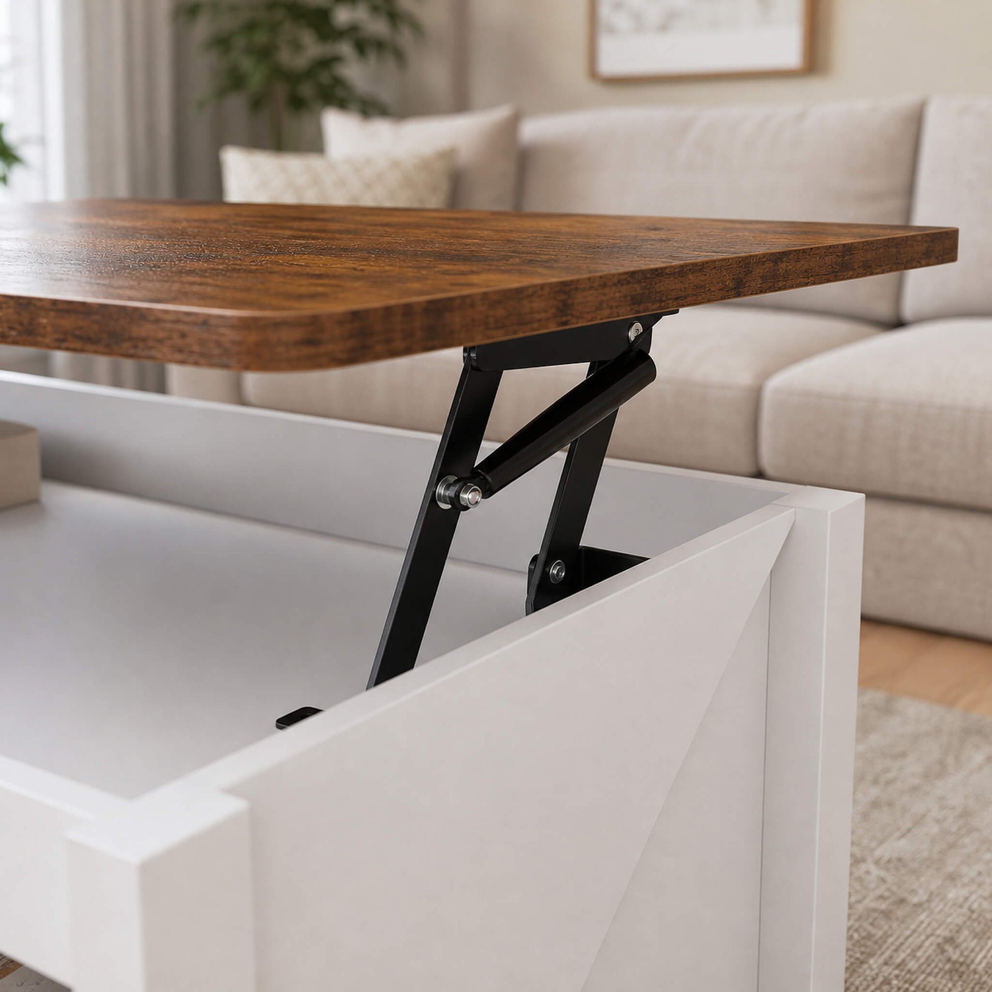 Square Coffee Table with Lift-Top Storage and Sliding Barn Doors