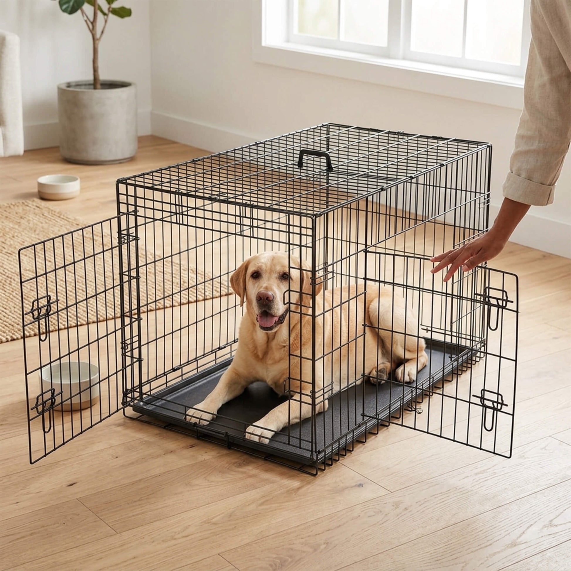 Dog Crate Double Door with Divider Foldable Indoor/Outdoor