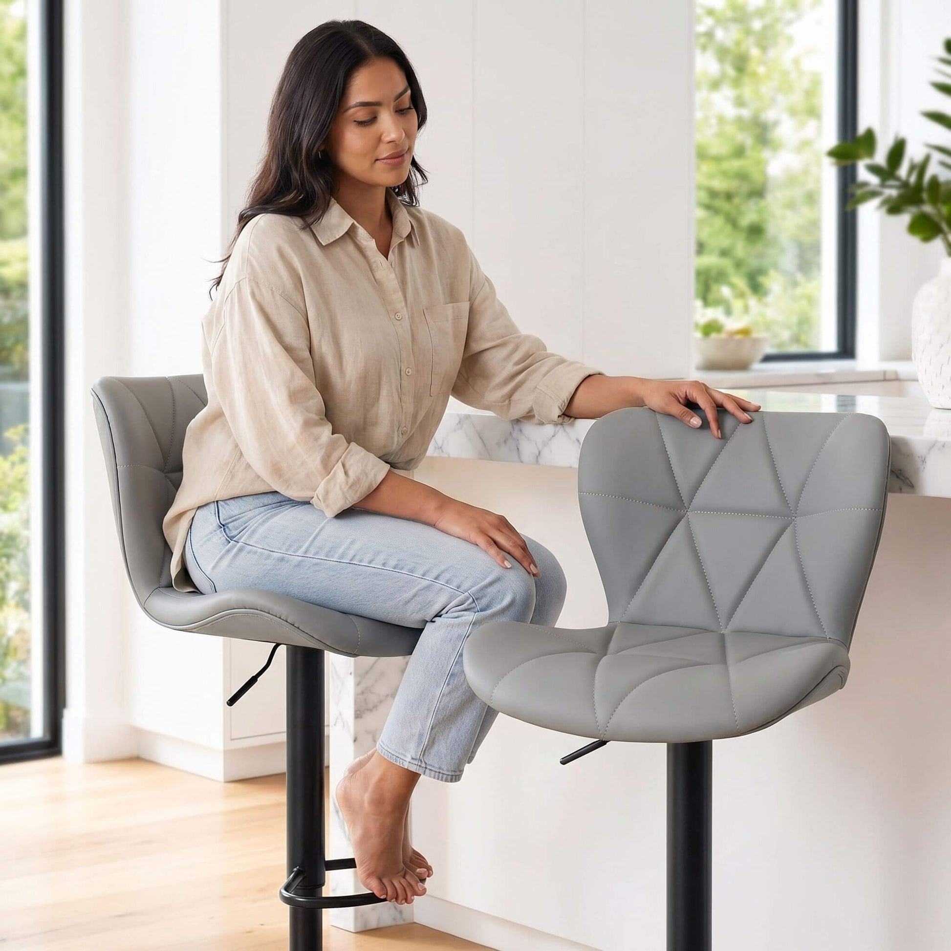 Faux Leather Diamond-Quilted Bar Stool-set of 2