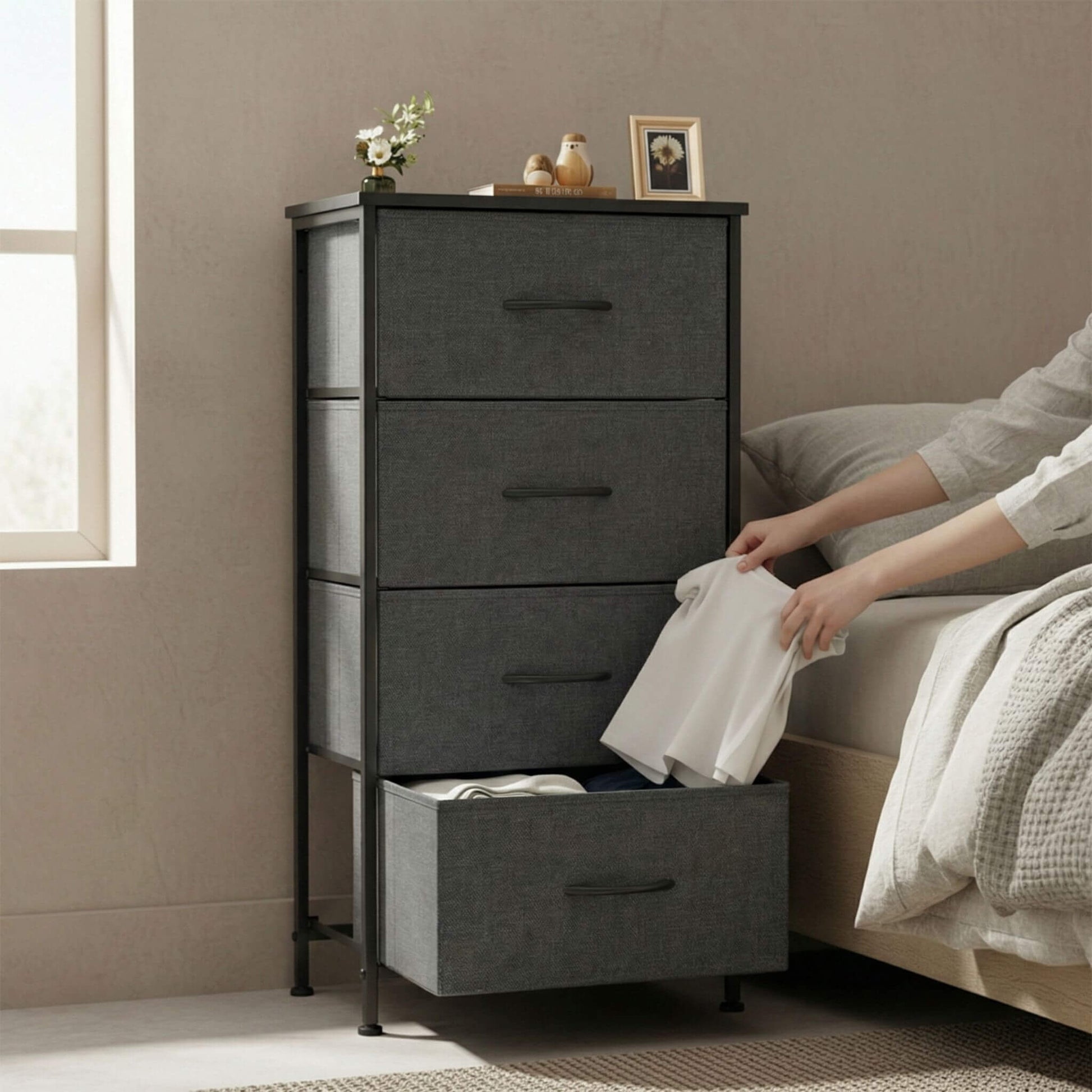 4 Fabric Drawers Dresser Clothes Cabinet Storage Organizers
