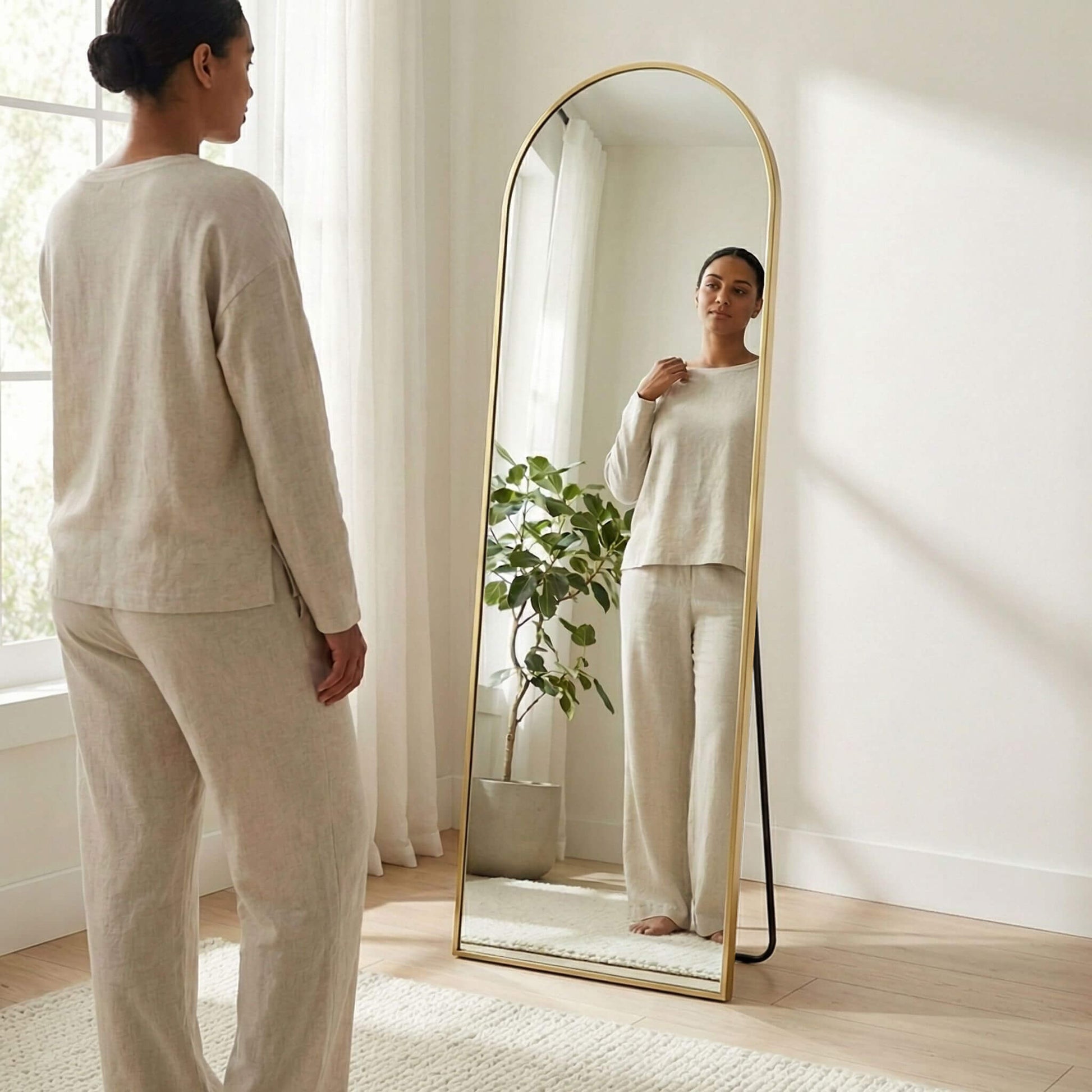 Floor Mirror with Slim Metal Frame for Bedroom