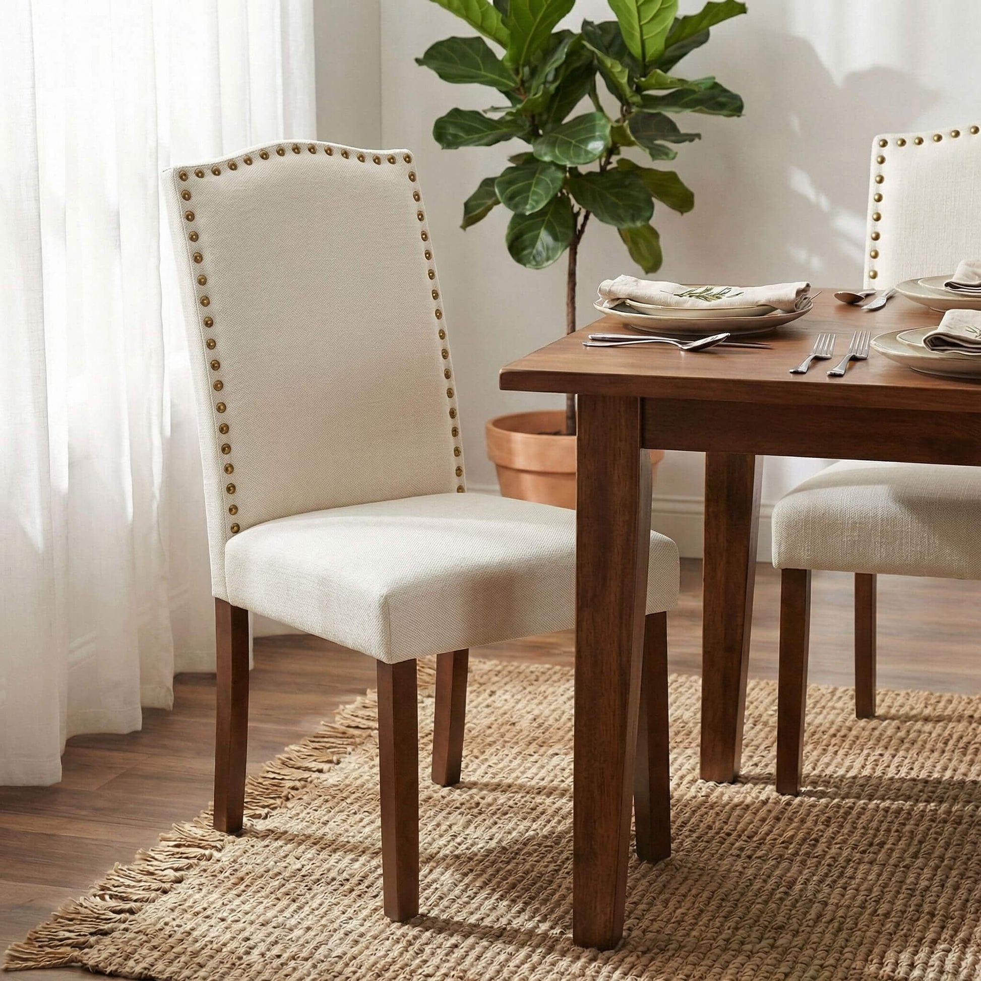 Wooden Dining Chair with Leather Cushion for Dining Room