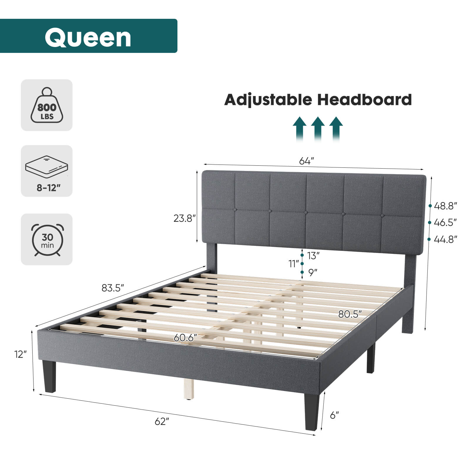 Bed Frame with Headboard for Bedroom