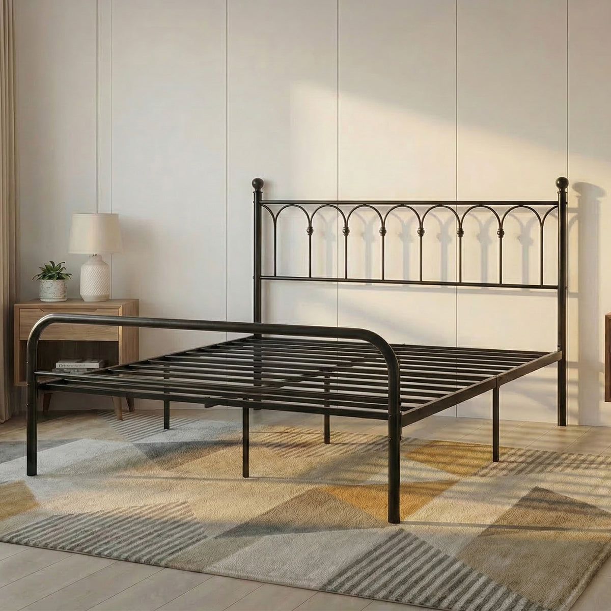Heavy Duty Metal Platform Bed Frame with Headboard & Under Bed Storage, Noise-Free