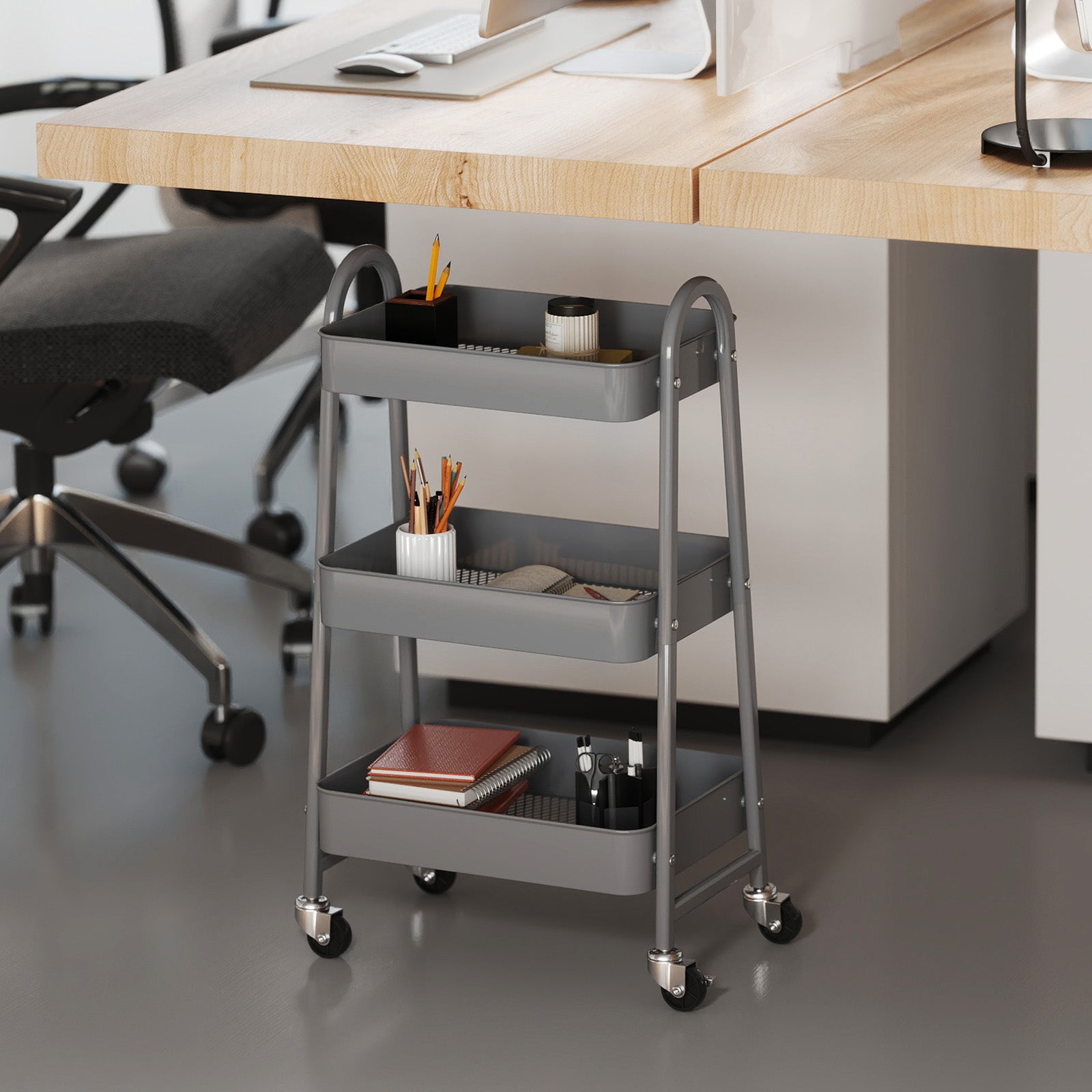 3-Tier Rolling Storage Cart with Lockable Wheels