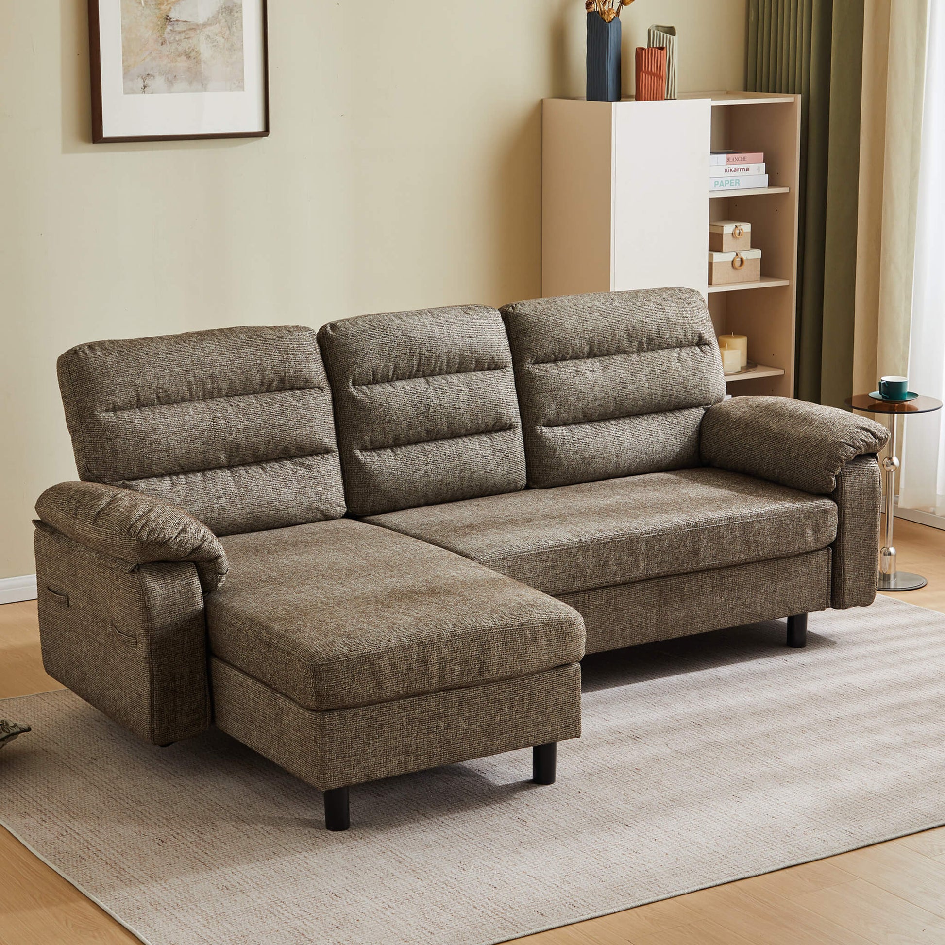 L-Shaped Convertible Sofa Set with Chaise for Living Room
