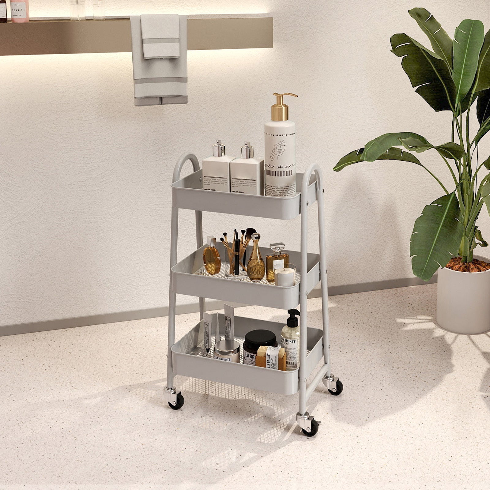 3-Tier Rolling Storage Cart with Lockable Wheels