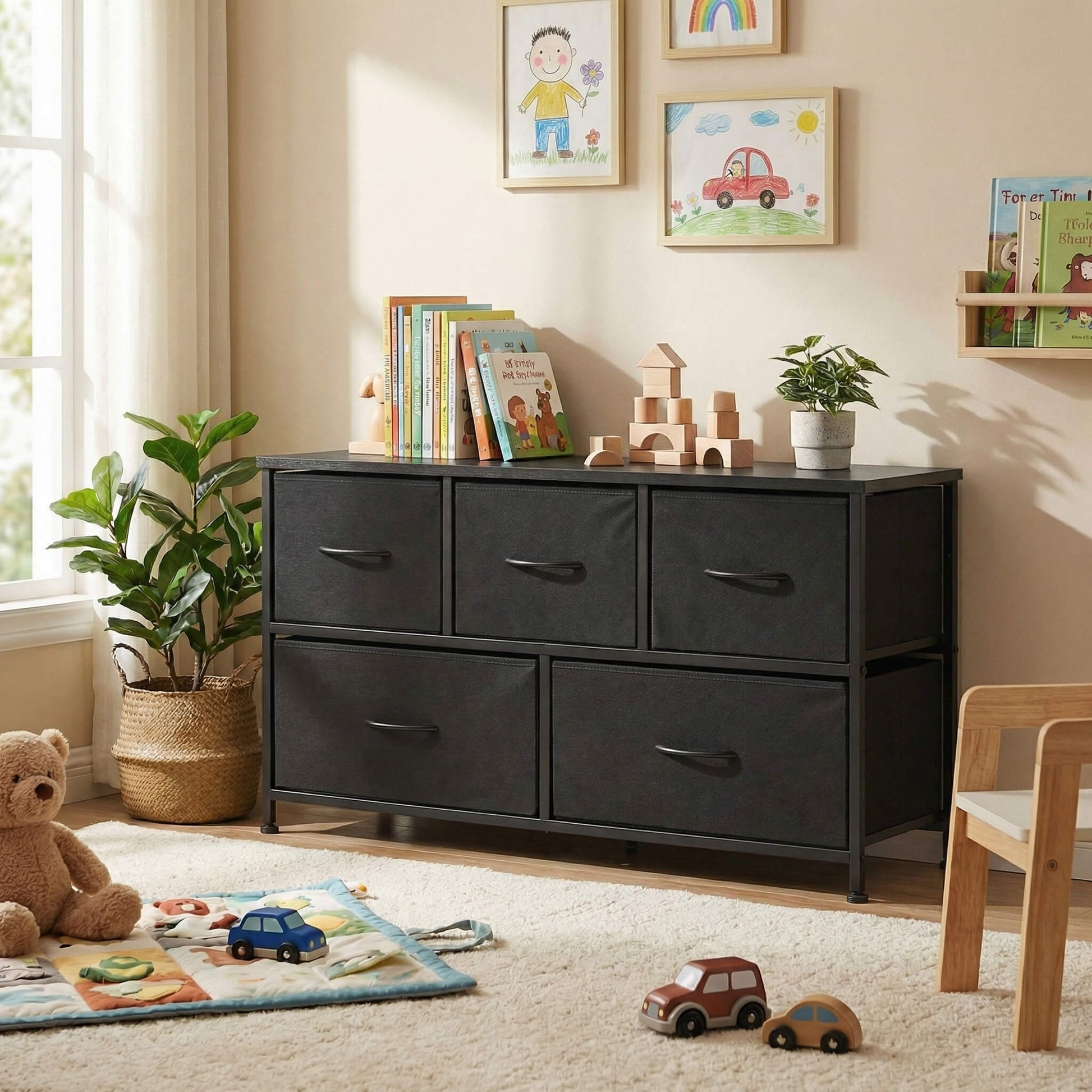 Storage Cabinet with Metal Frame for Bedroom Dresser