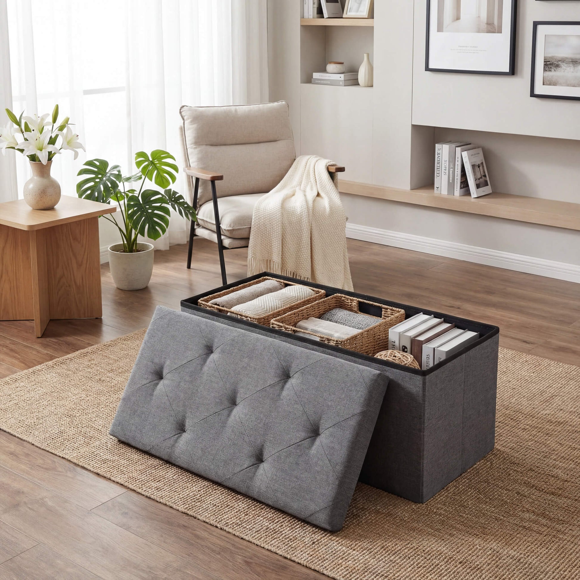 Bed Footstool with Storage for Bedroom and Entry Door