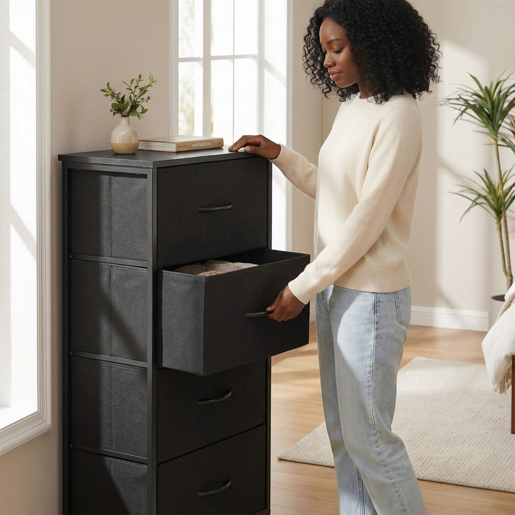4 Fabric Drawers Dresser Clothes Cabinet Storage Organizers