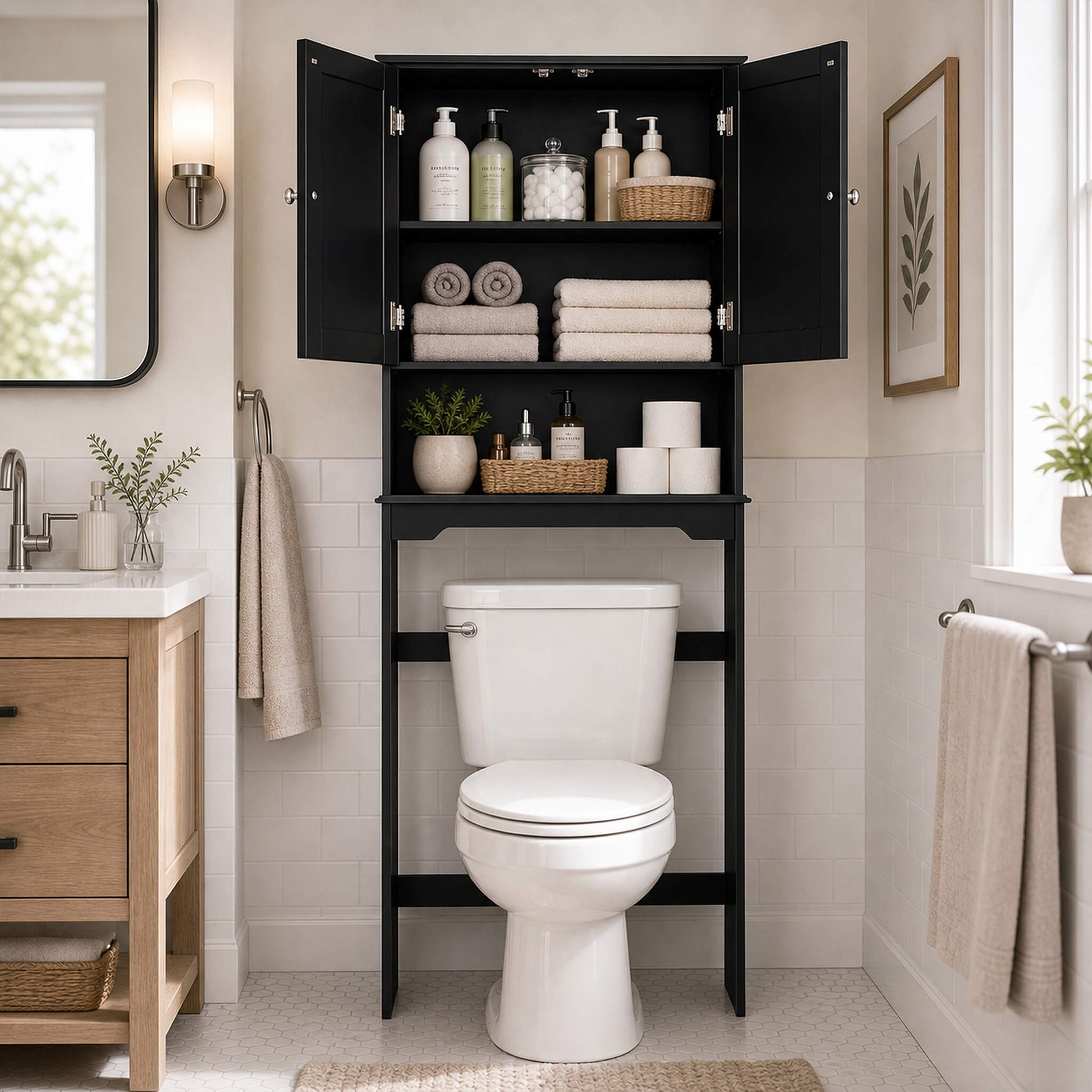 Above-Toilet Space-Saving Storage Cabinet for Bathroom
