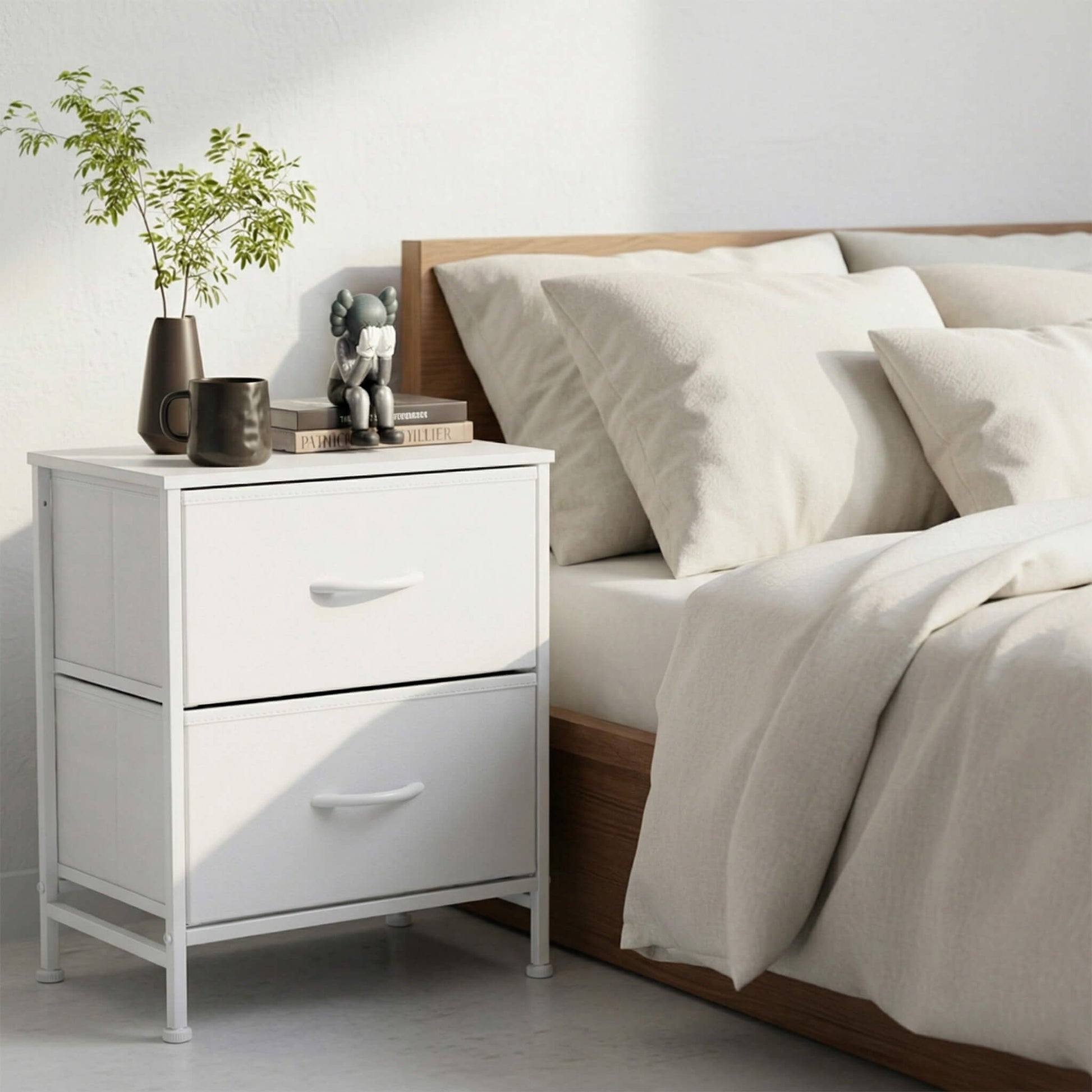 Nightstand Small Dresser With 2 Fabric Drawers Side Bedroom