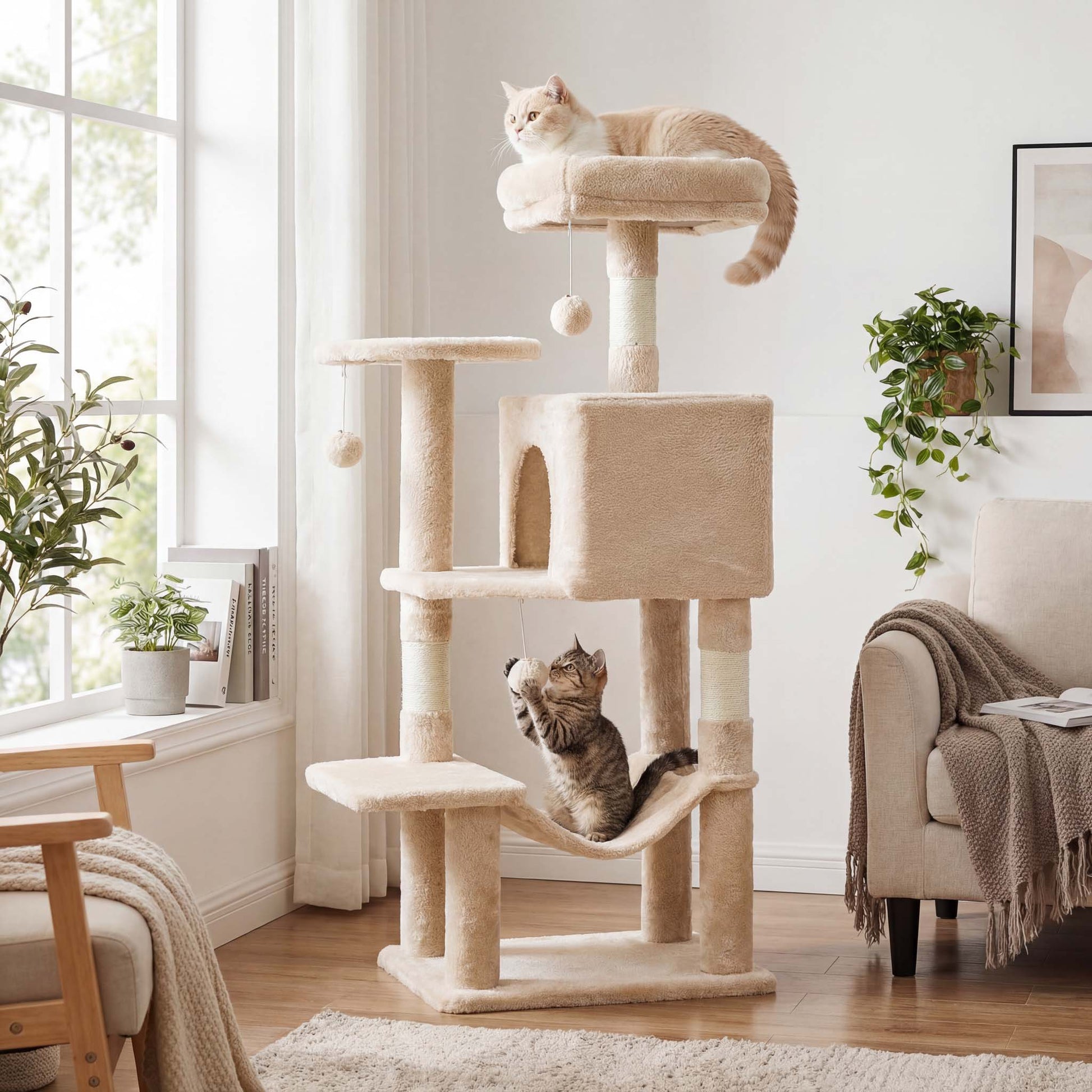 44" Muti-functional Cat Tree Tower with Sisal Scratcing Post and Condo