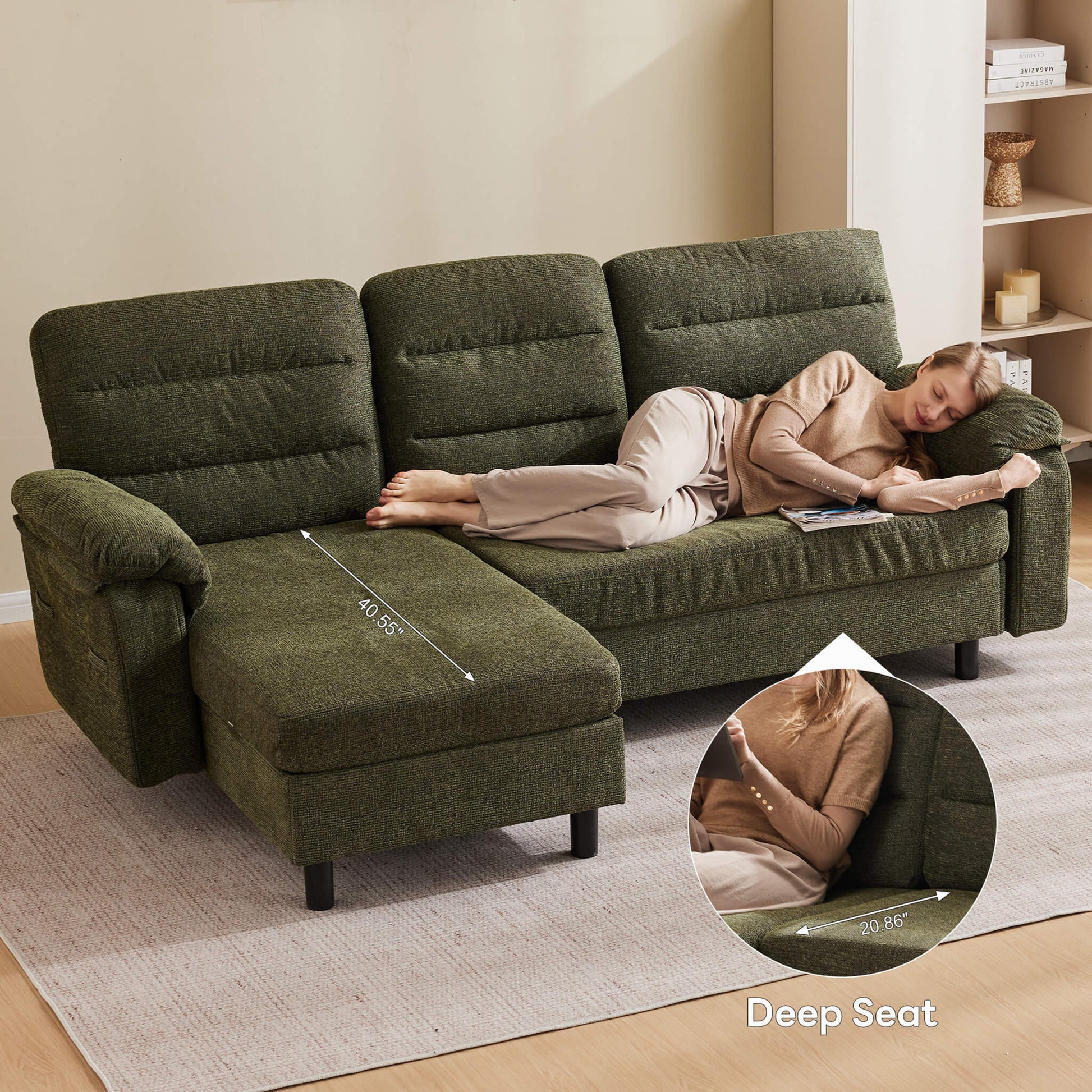 L-Shaped Convertible Sofa Set with Chaise for Living Room