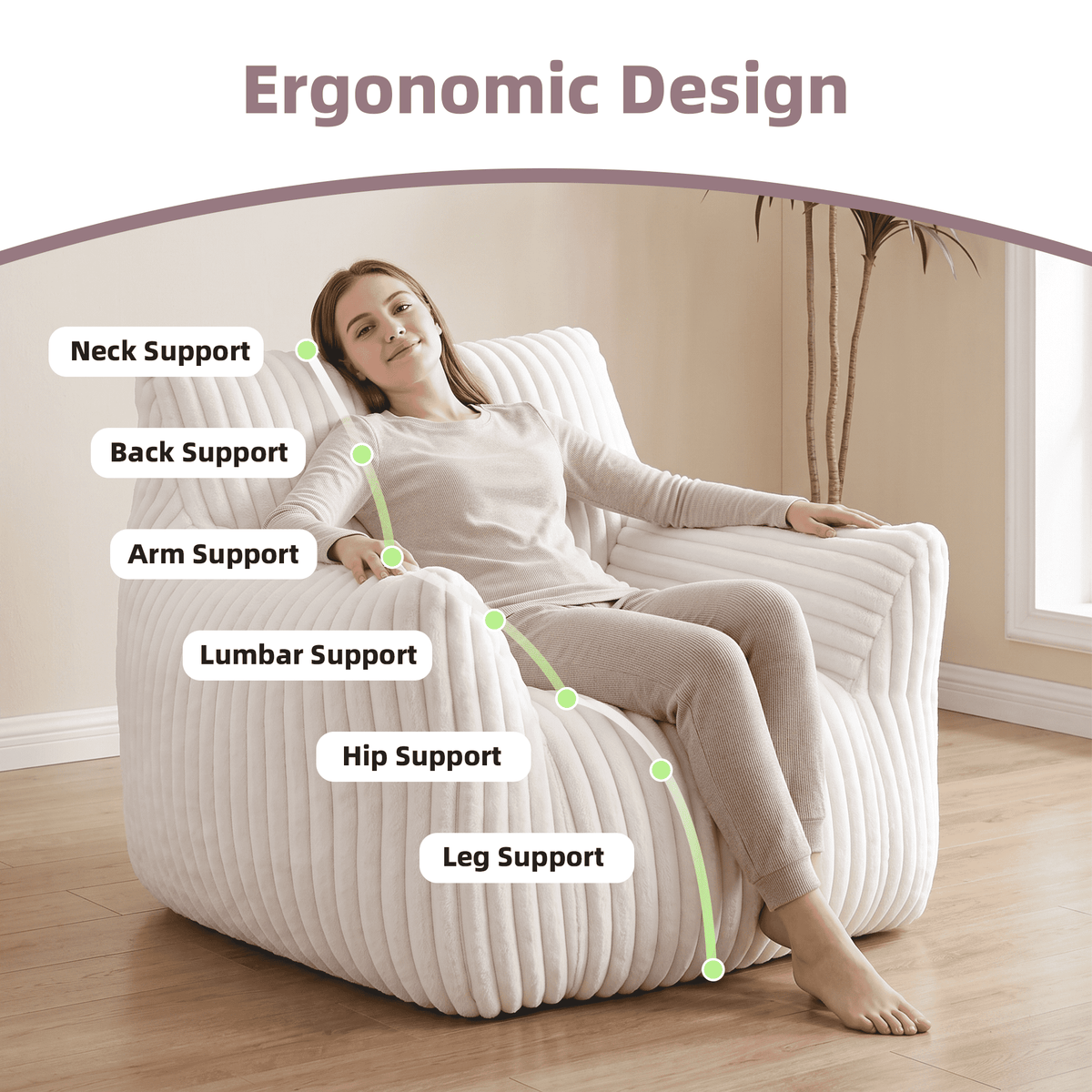 Foam Bean Bag Chair, High-Rebound Sponge Soft Lounge Chair for Bedroom & Living Room