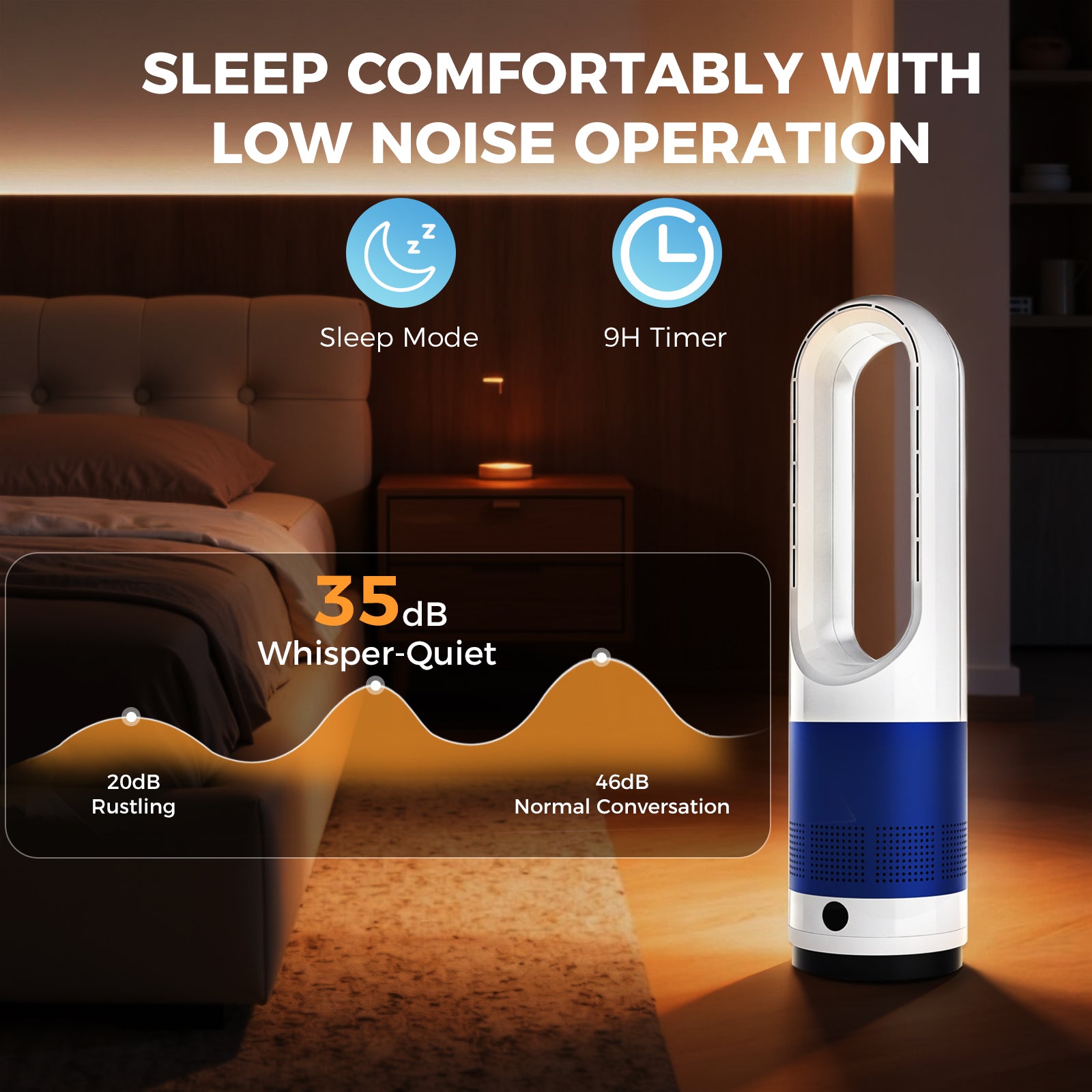 Bladeless Tower Fan ，80° Oscillation Quiet Cooling Fan