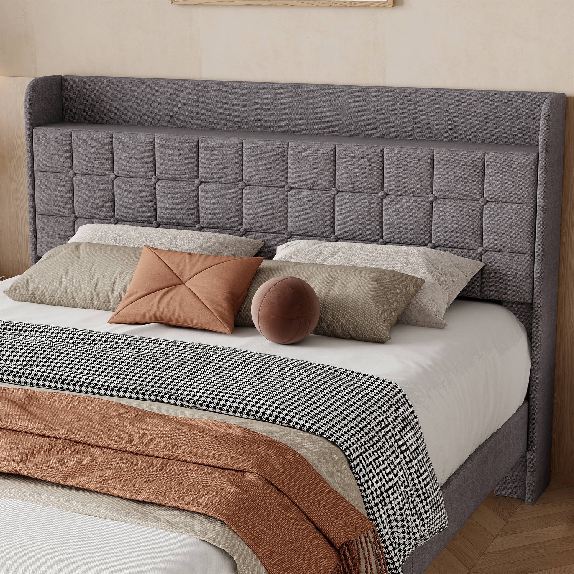 Upholstered Heavy Duty Platform Bed Frame with Drawers
