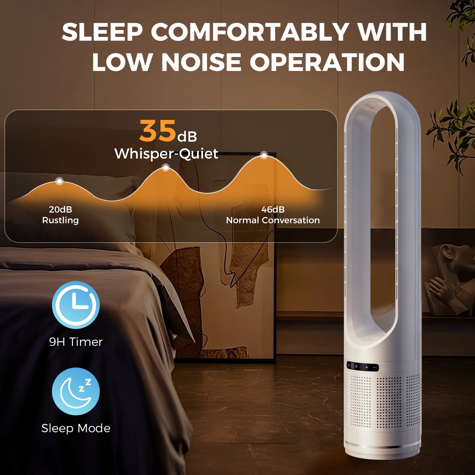 Bladeless Tower Fan ，80° Oscillation Quiet Cooling Fan