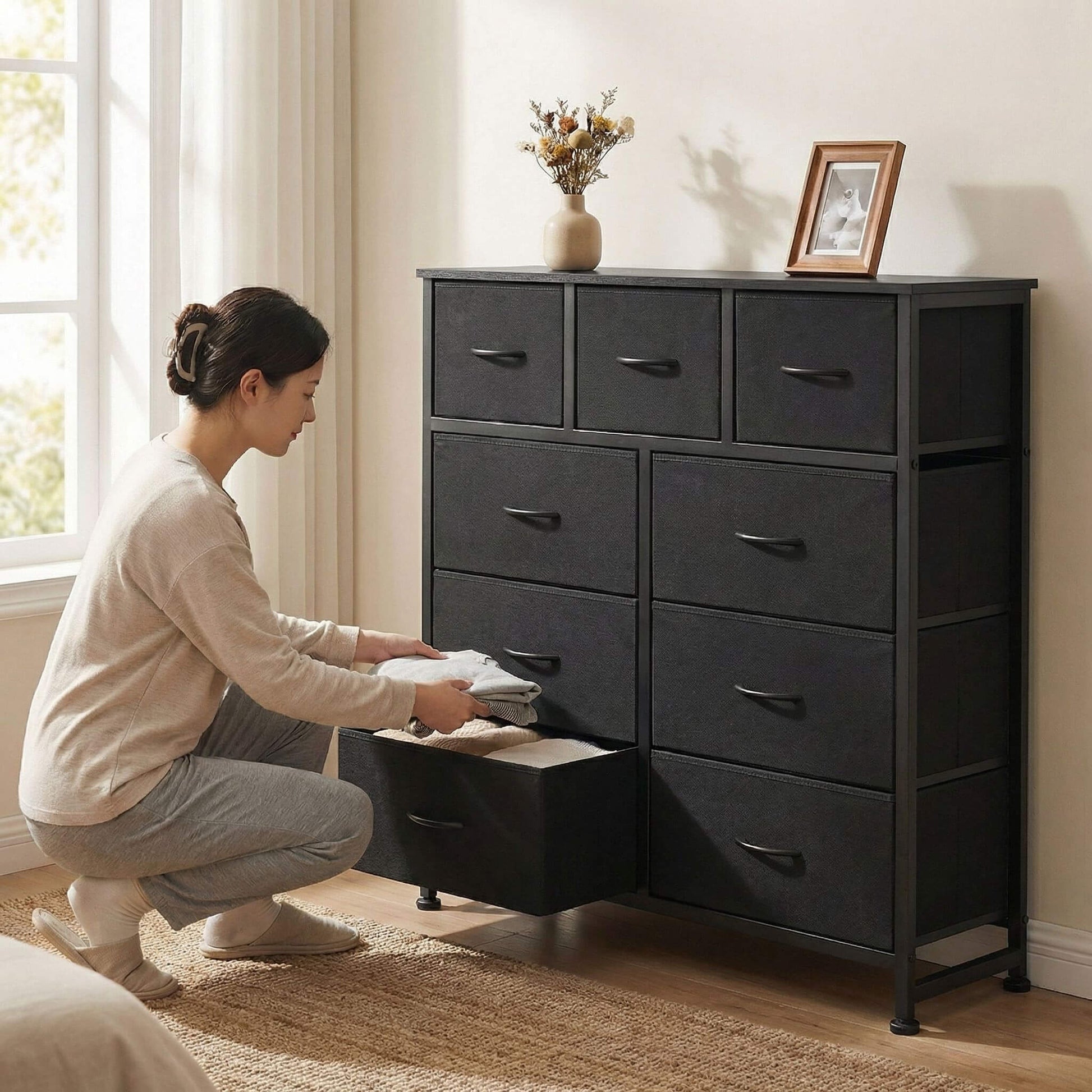 Storage Cabinet with 9 Fabric Drawer For Children's Room
