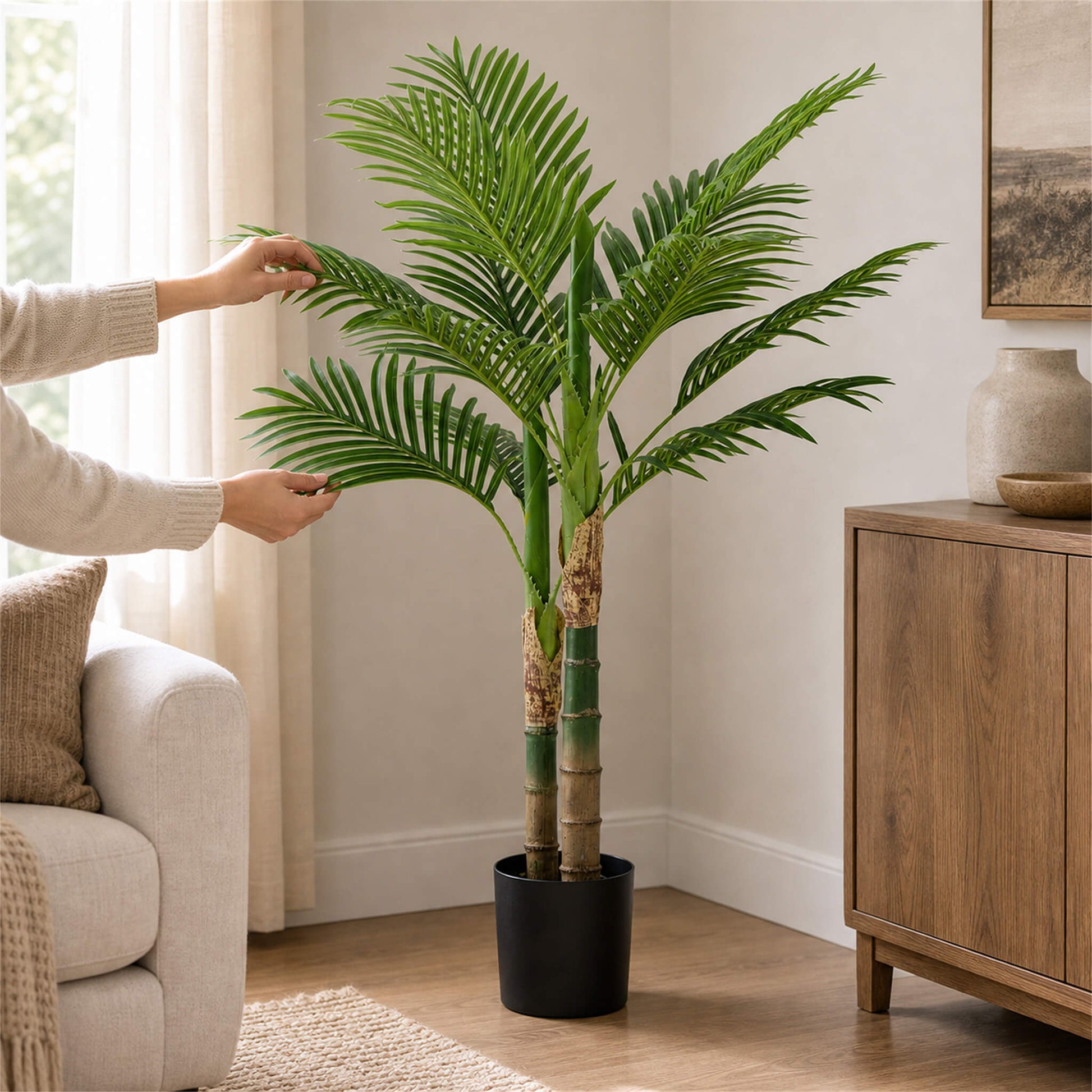 47" Artificial Palm Tree - Lifelike Faux Silk Plant with Black Pot