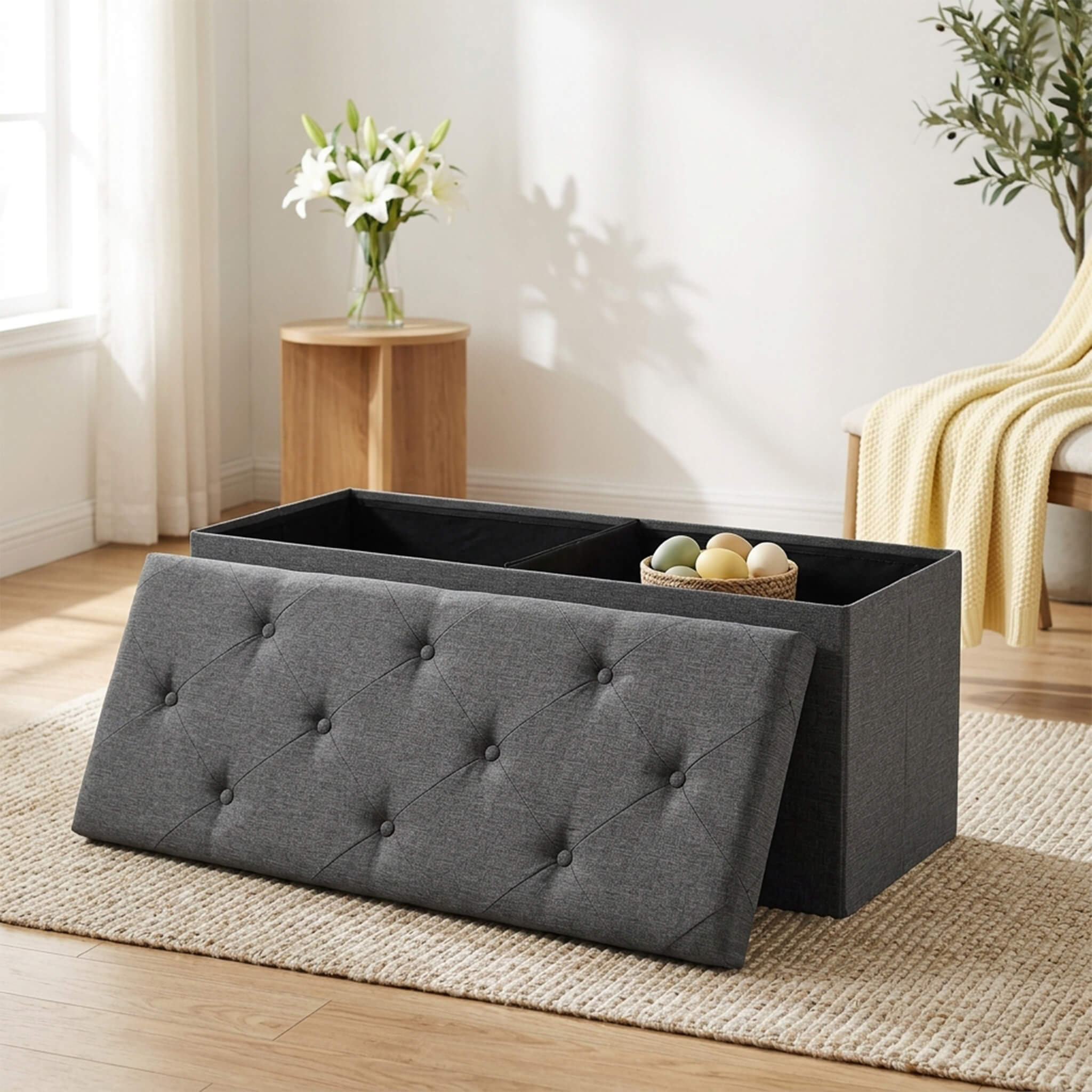 Bed Footstool with Storage for Bedroom and Entry Door