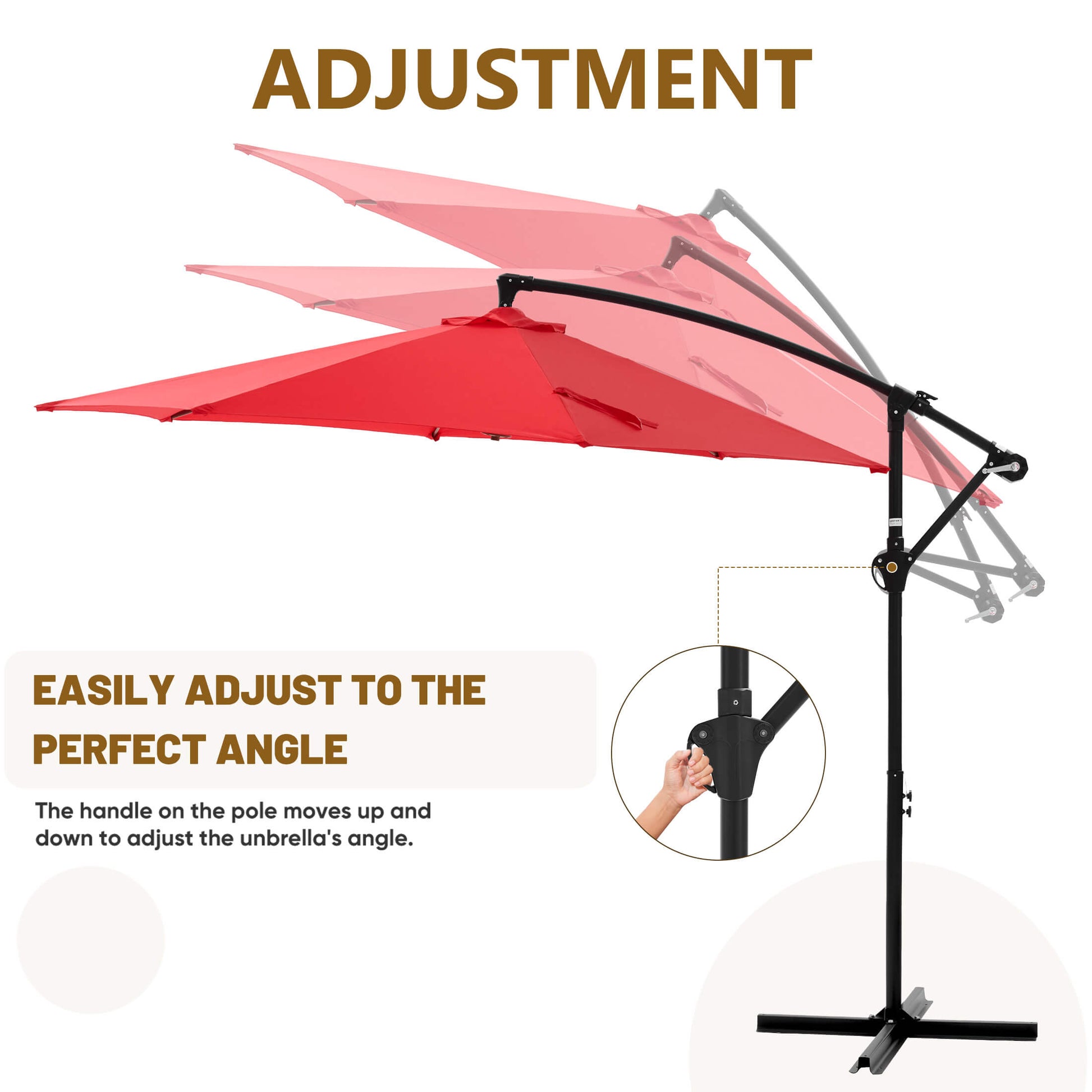 10ft Cantilever Patio Umbrella with Crank Lift Mechanism for Garden, Backyard, Poolside