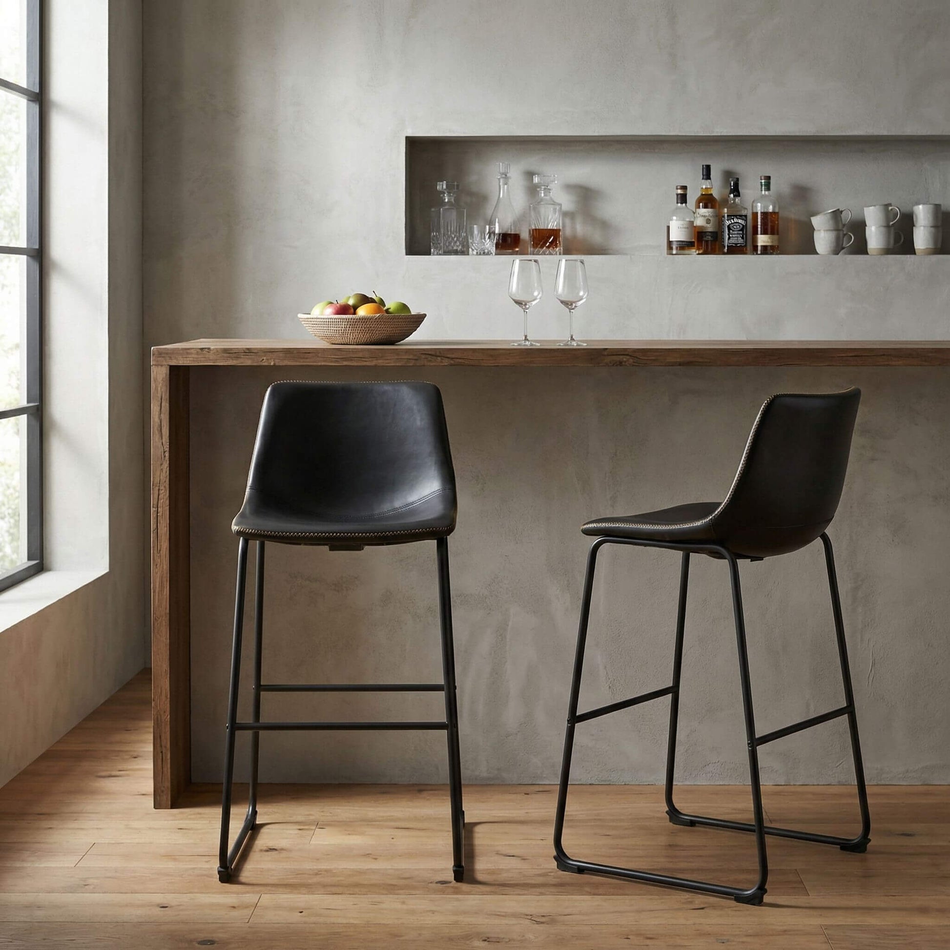 Faux Leather Bar Stools with Metal Legs for Kitchen & Counter